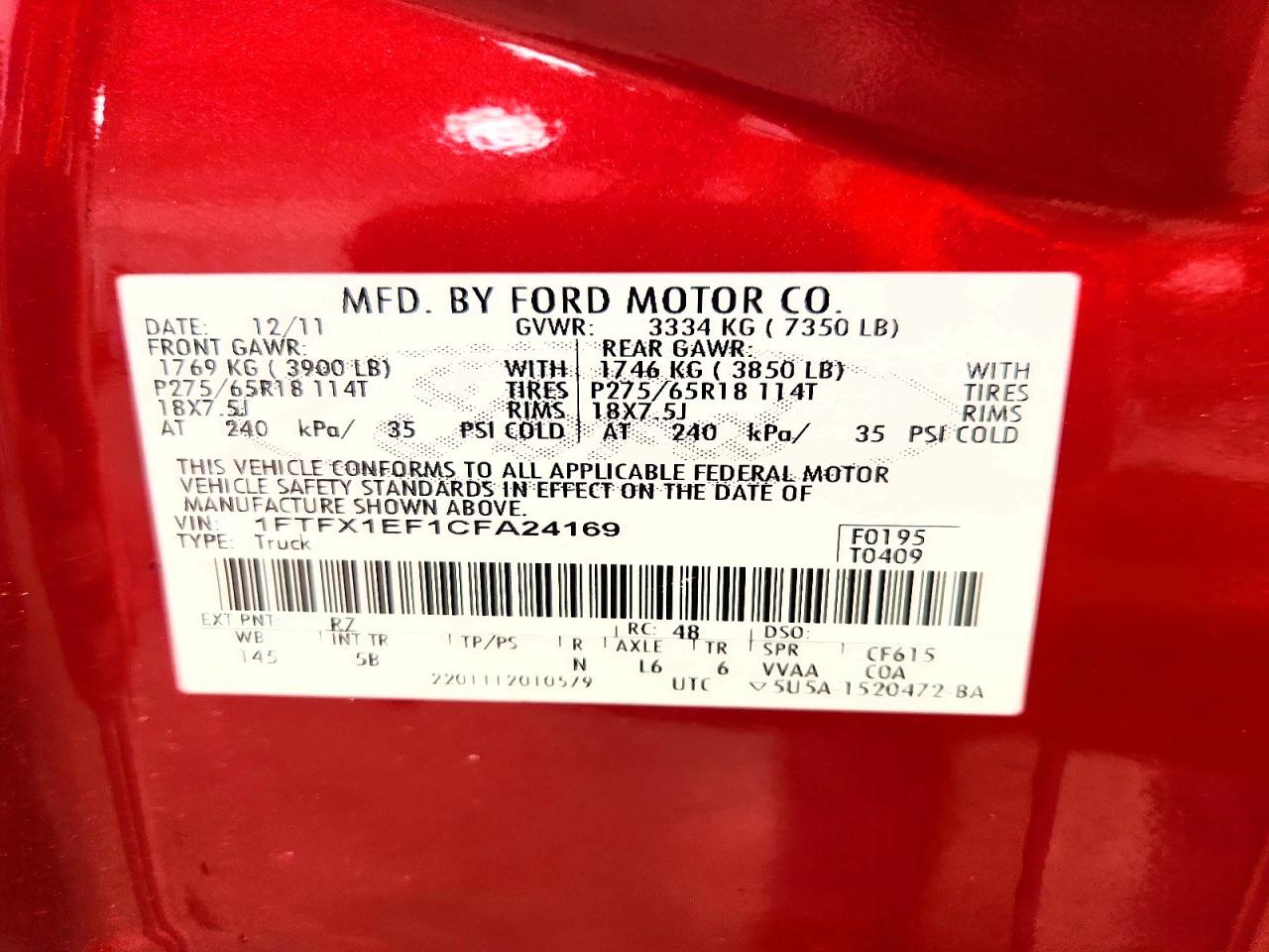 2012 Ford F150 Super Cab Red vin: 1FTFX1EF1CFA24169
