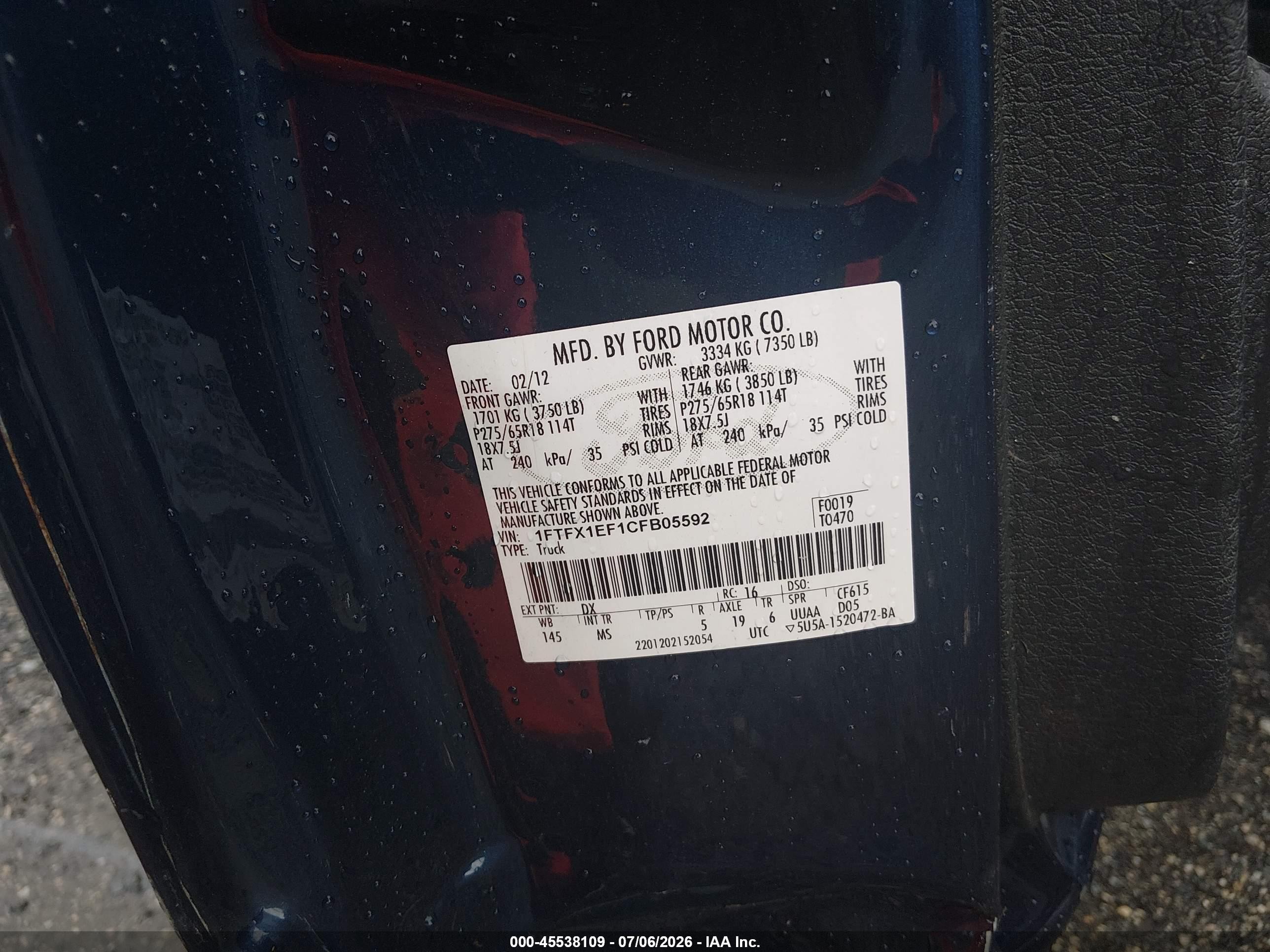 2012 Ford F-150 Xlt Blue vin: 1FTFX1EF1CFB05592