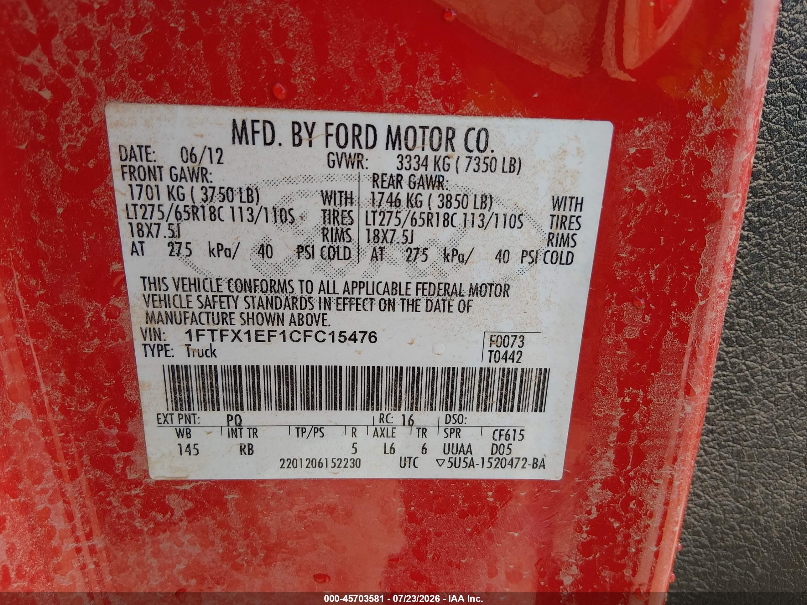 2012 Ford F-150 Fx4 Red vin: 1FTFX1EF1CFC15476