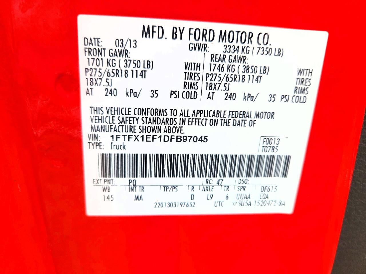 2013 Ford F150 Super Cab Red vin: 1FTFX1EF1DFB97045
