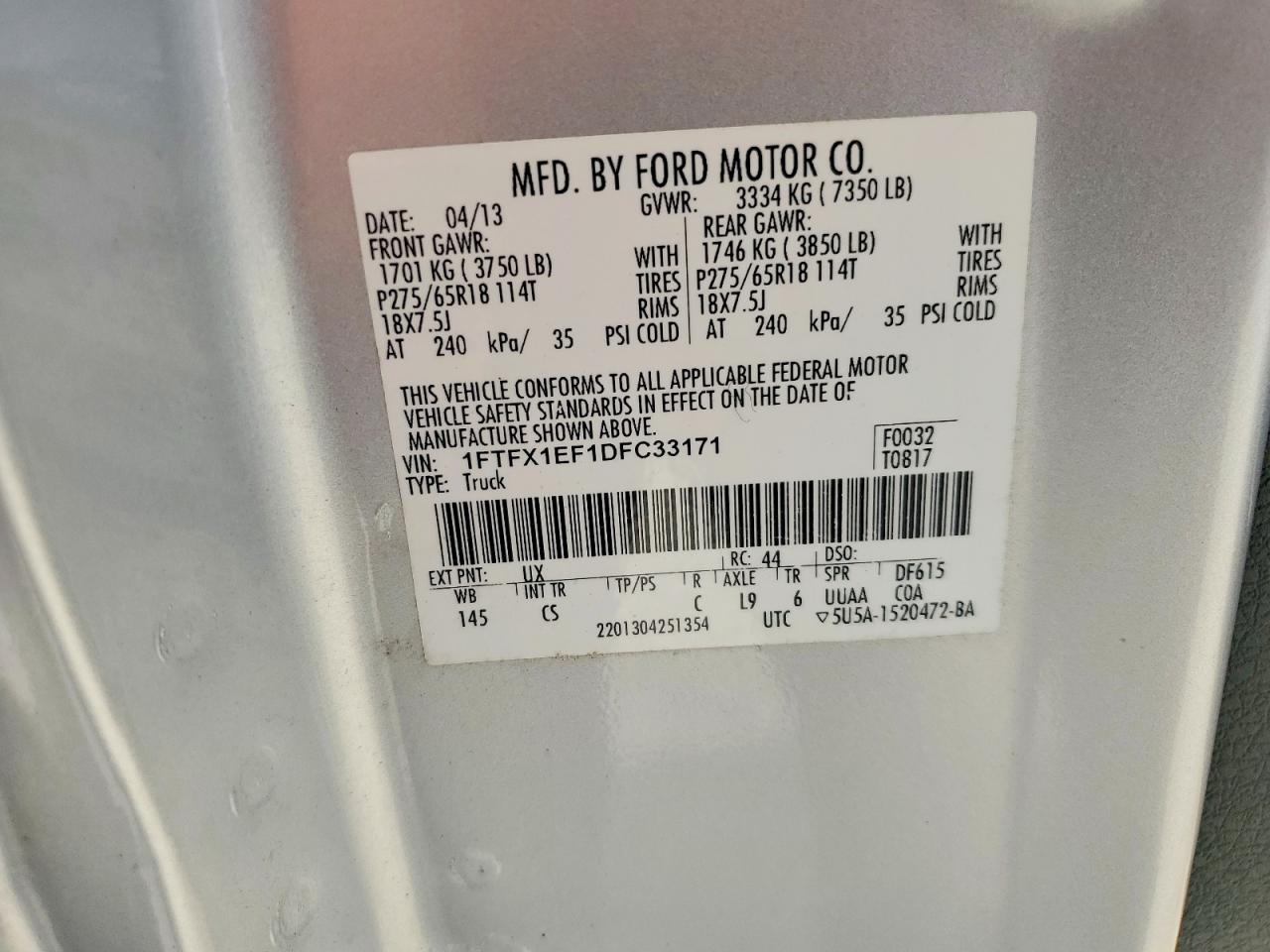 2013 Ford F150 Super Cab Silver vin: 1FTFX1EF1DFC33171