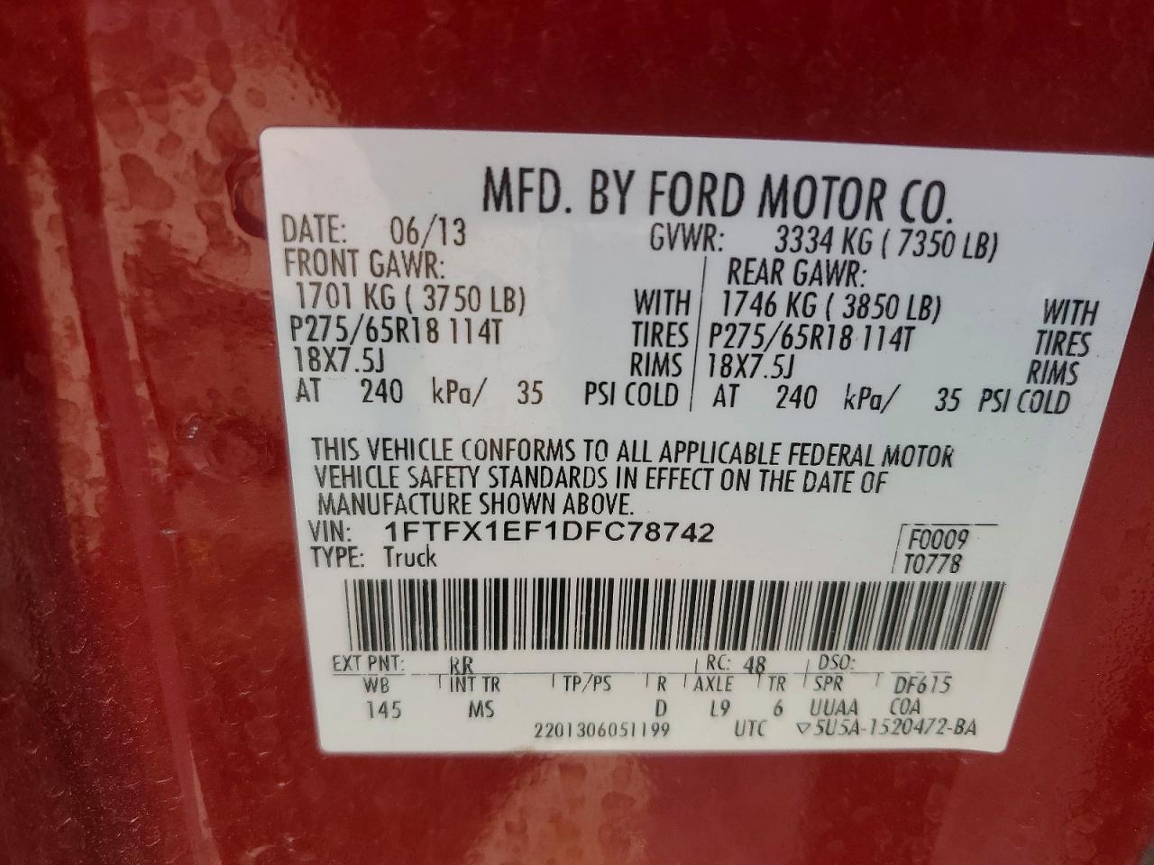 2013 Ford F150 Super Cab Red vin: 1FTFX1EF1DFC78742