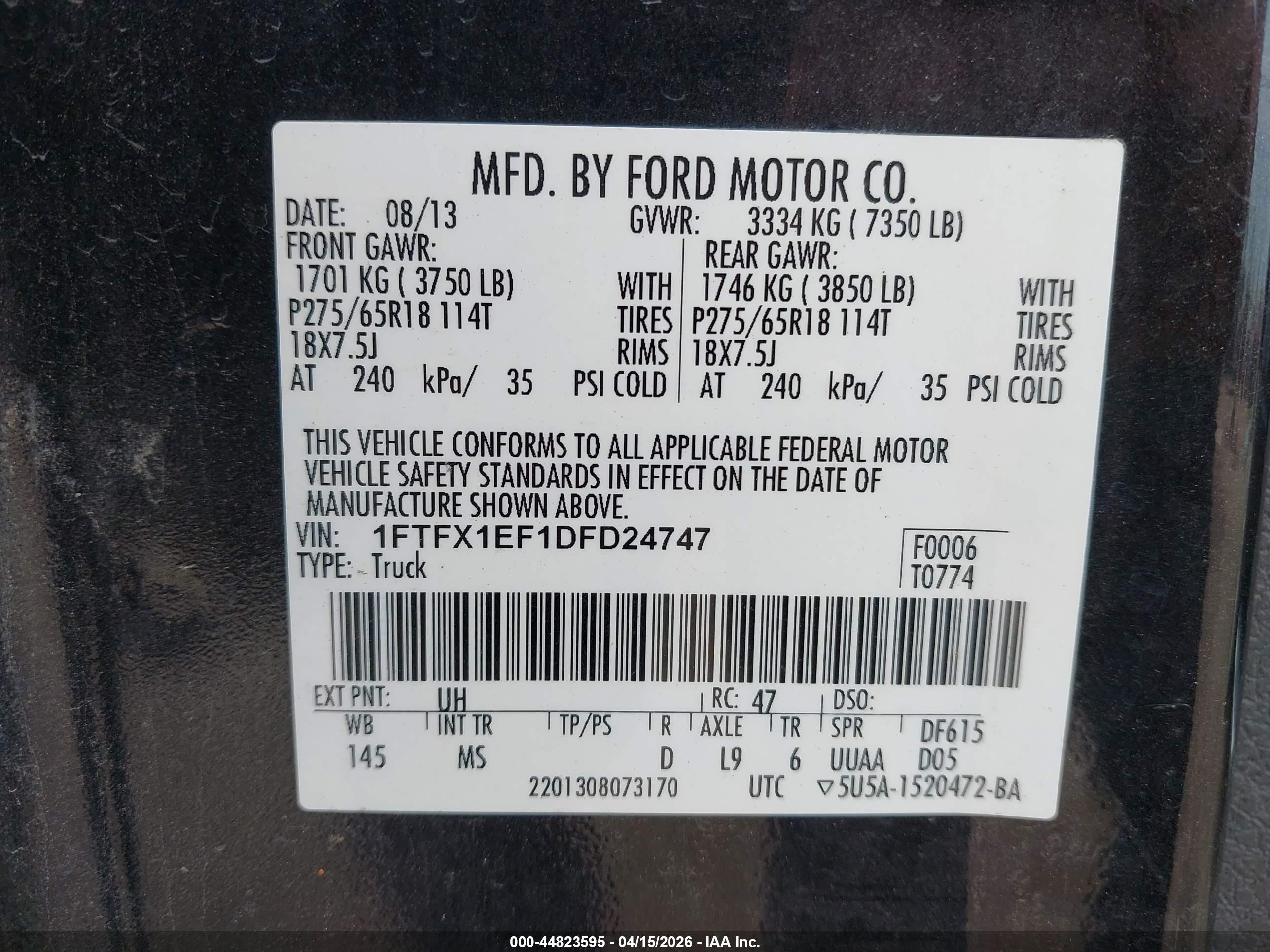 2013 Ford F-150 Xlt Black vin: 1FTFX1EF1DFD24747
