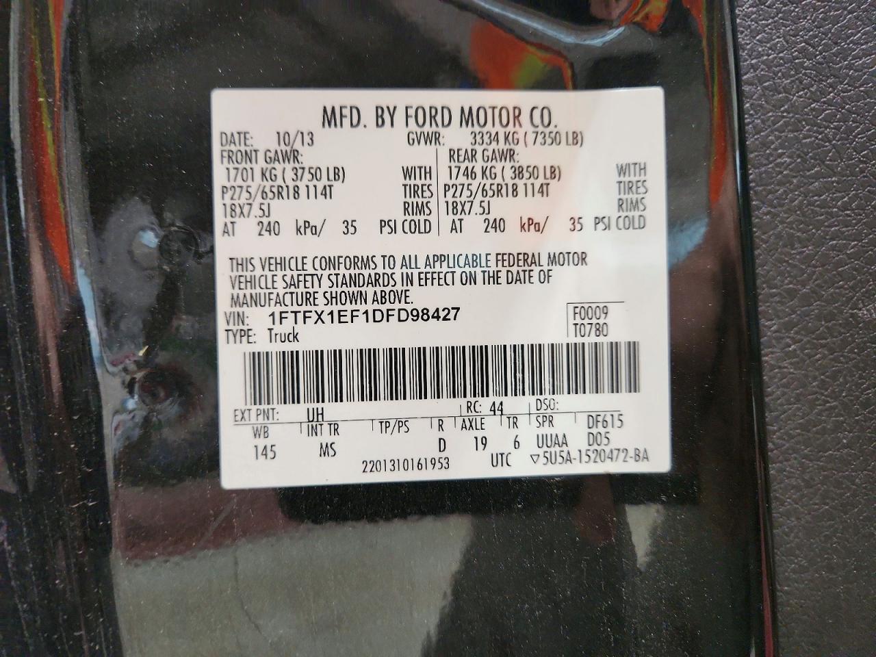2013 Ford F150 Super Cab Black vin: 1FTFX1EF1DFD98427