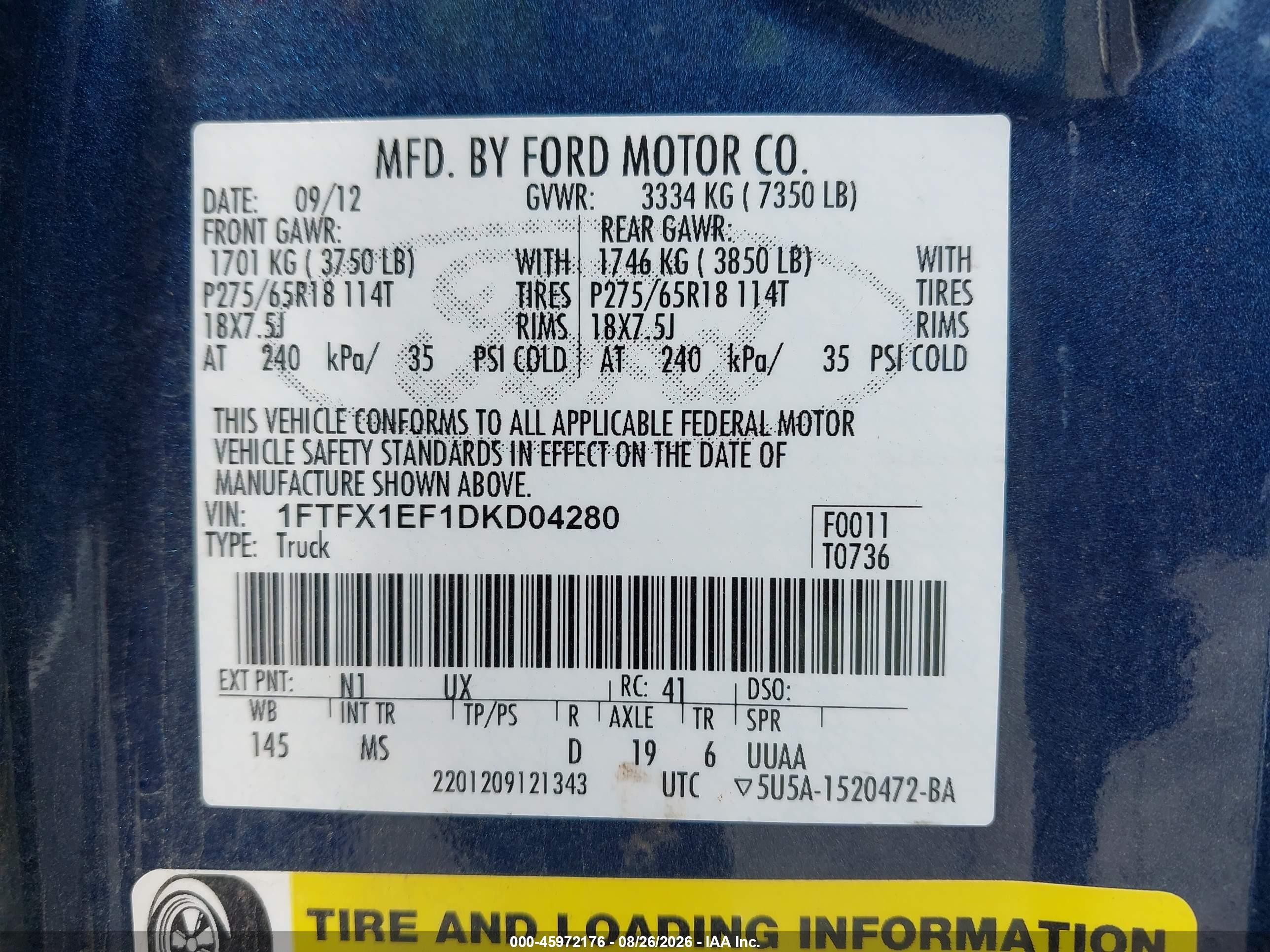 2013 Ford F-150 Xlt Blue vin: 1FTFX1EF1DKD04280