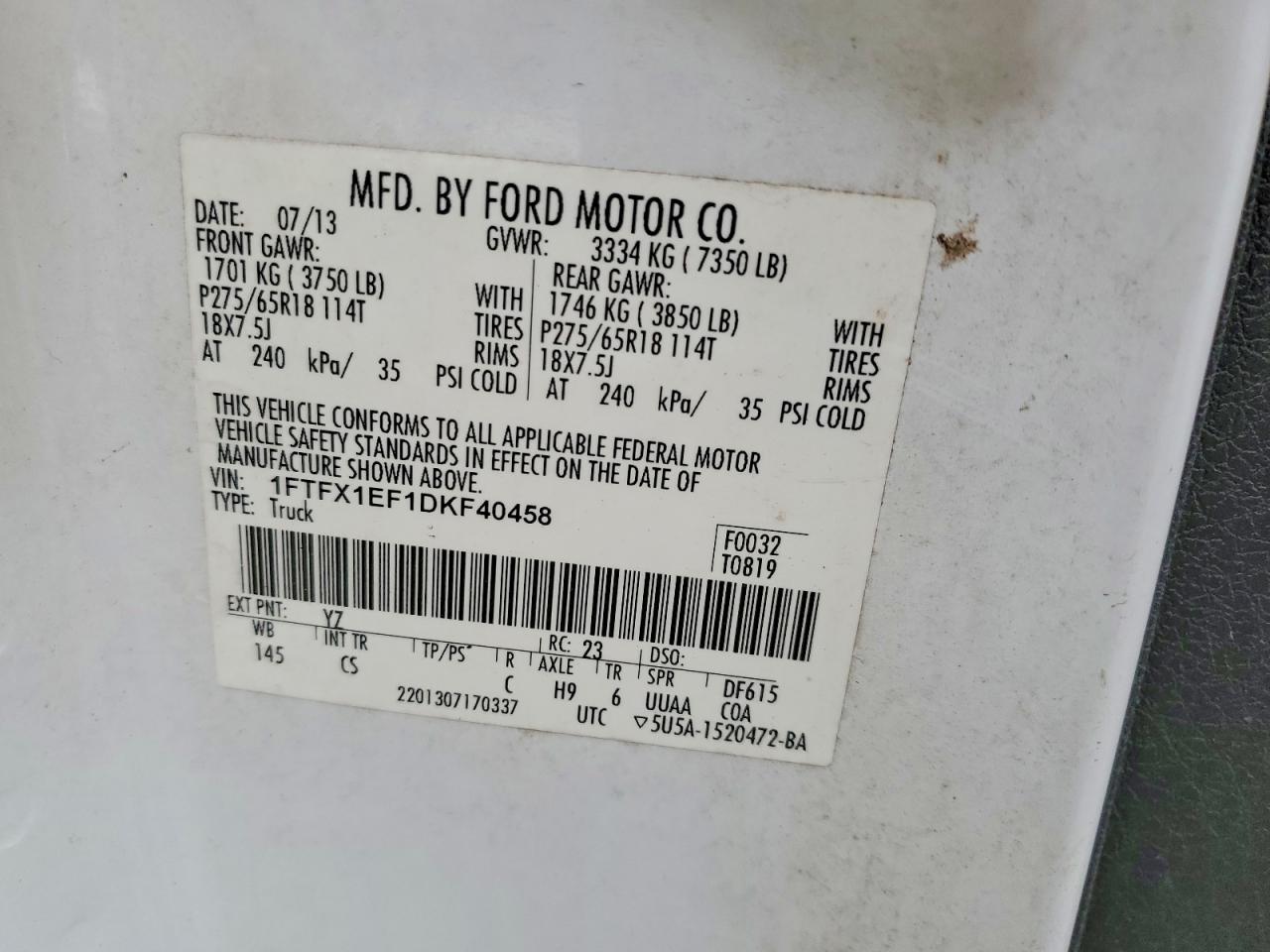 2013 Ford F150 Super Cab Белый vin: 1FTFX1EF1DKF40458