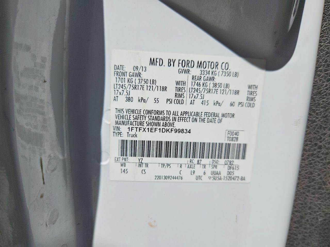 2013 Ford F150 Super Cab White vin: 1FTFX1EF1DKF99834