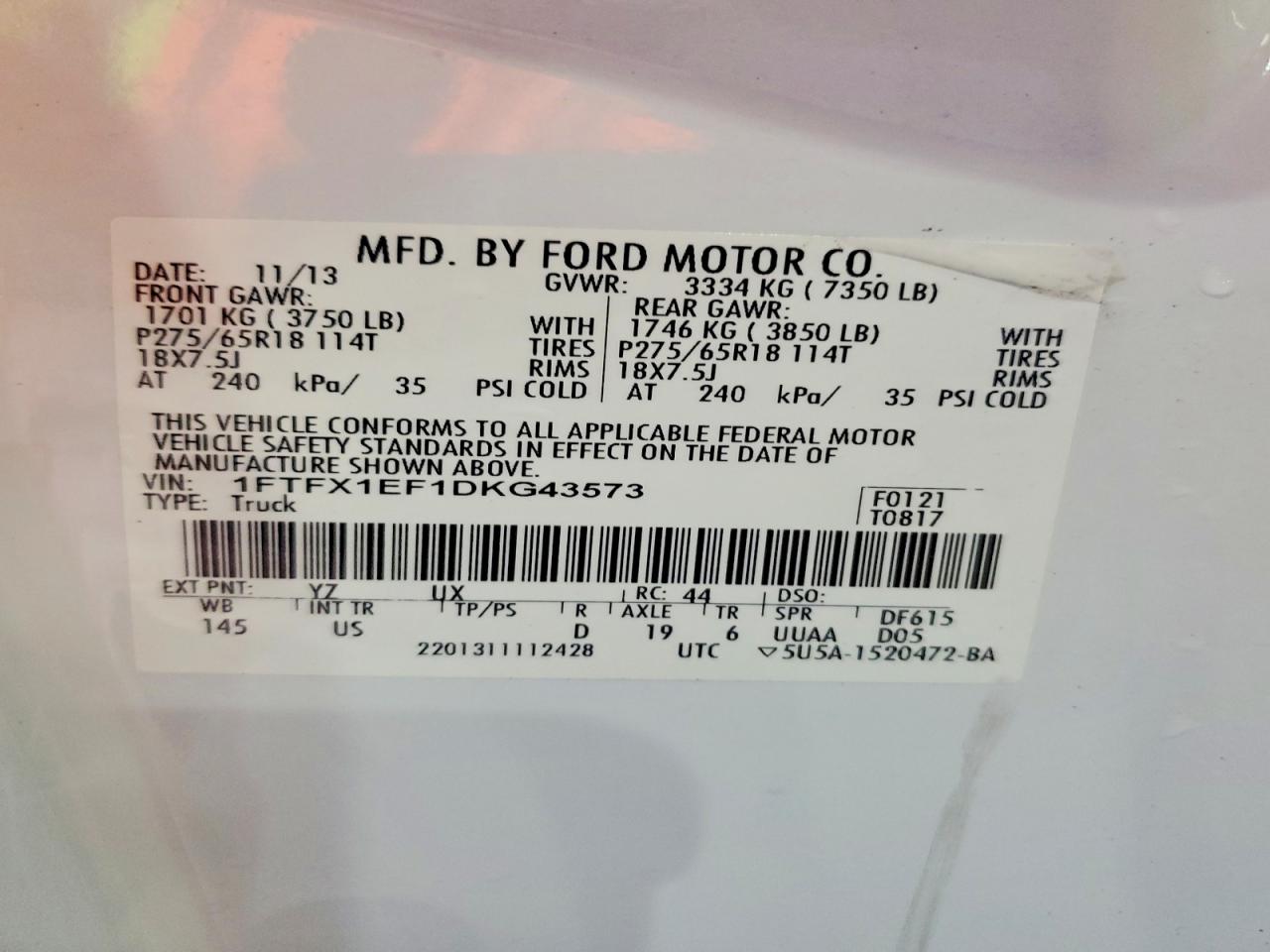2013 Ford F150 Super Cab Белый vin: 1FTFX1EF1DKG43573