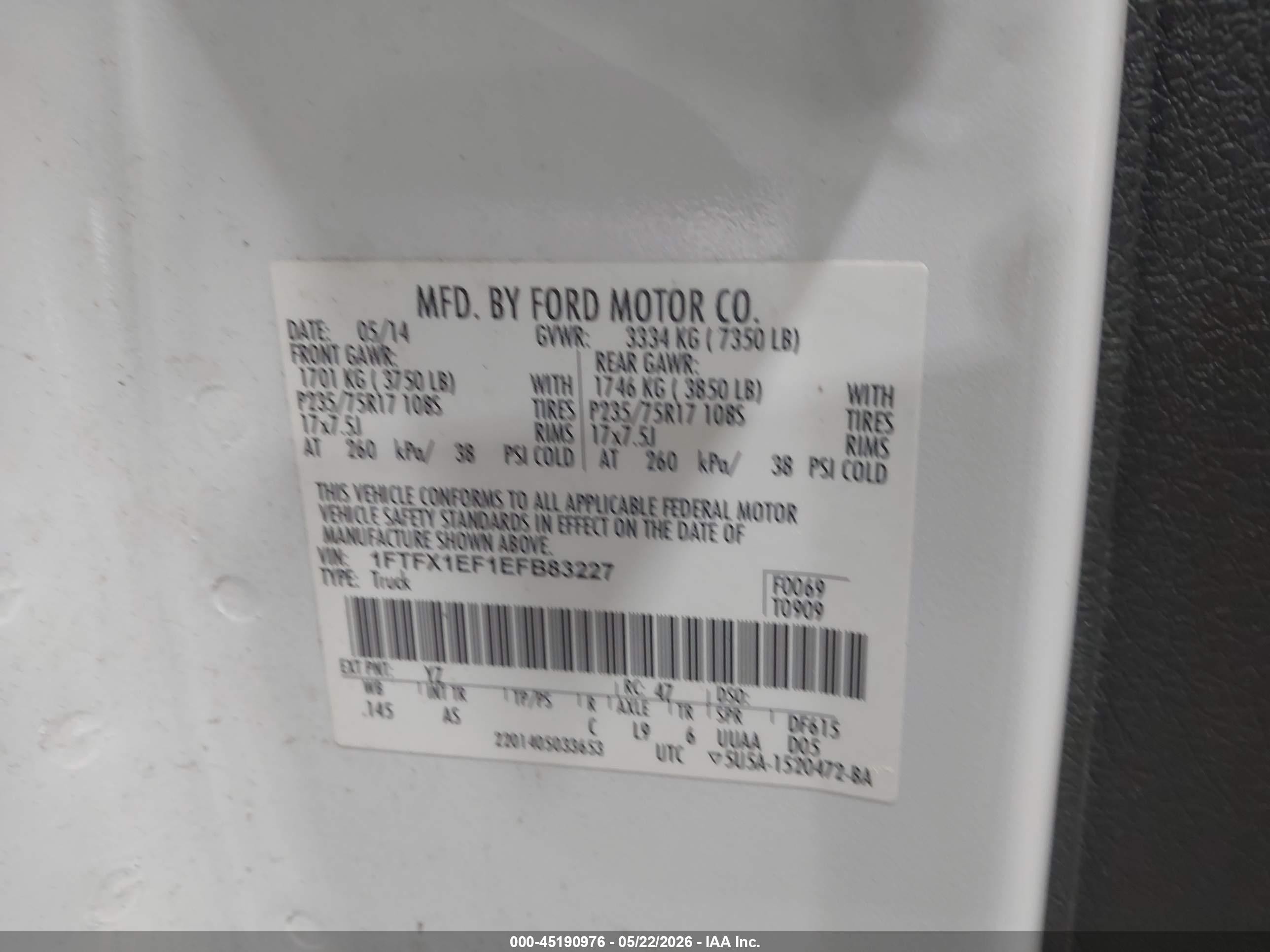 2014 Ford F-150 Xl White vin: 1FTFX1EF1EFB83227