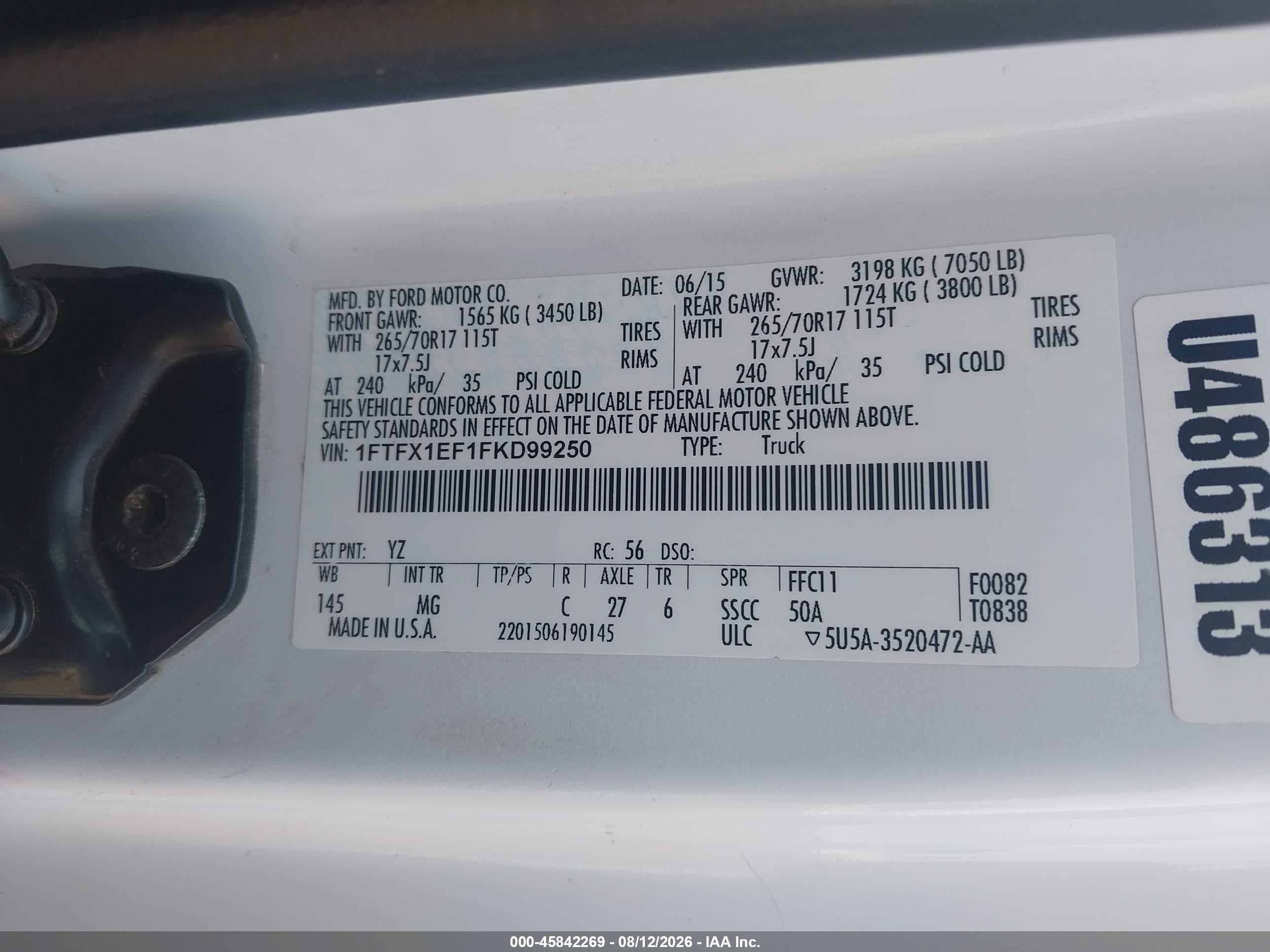 2015 Ford F-150 Xlt White vin: 1FTFX1EF1FKD99250