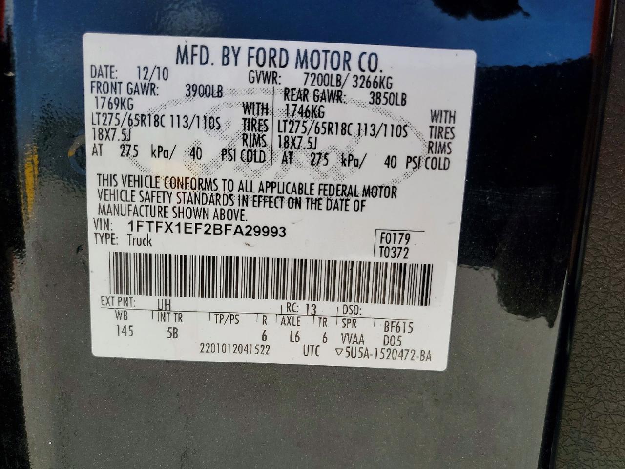 2011 Ford F150 Super Cab Black vin: 1FTFX1EF2BFA29993