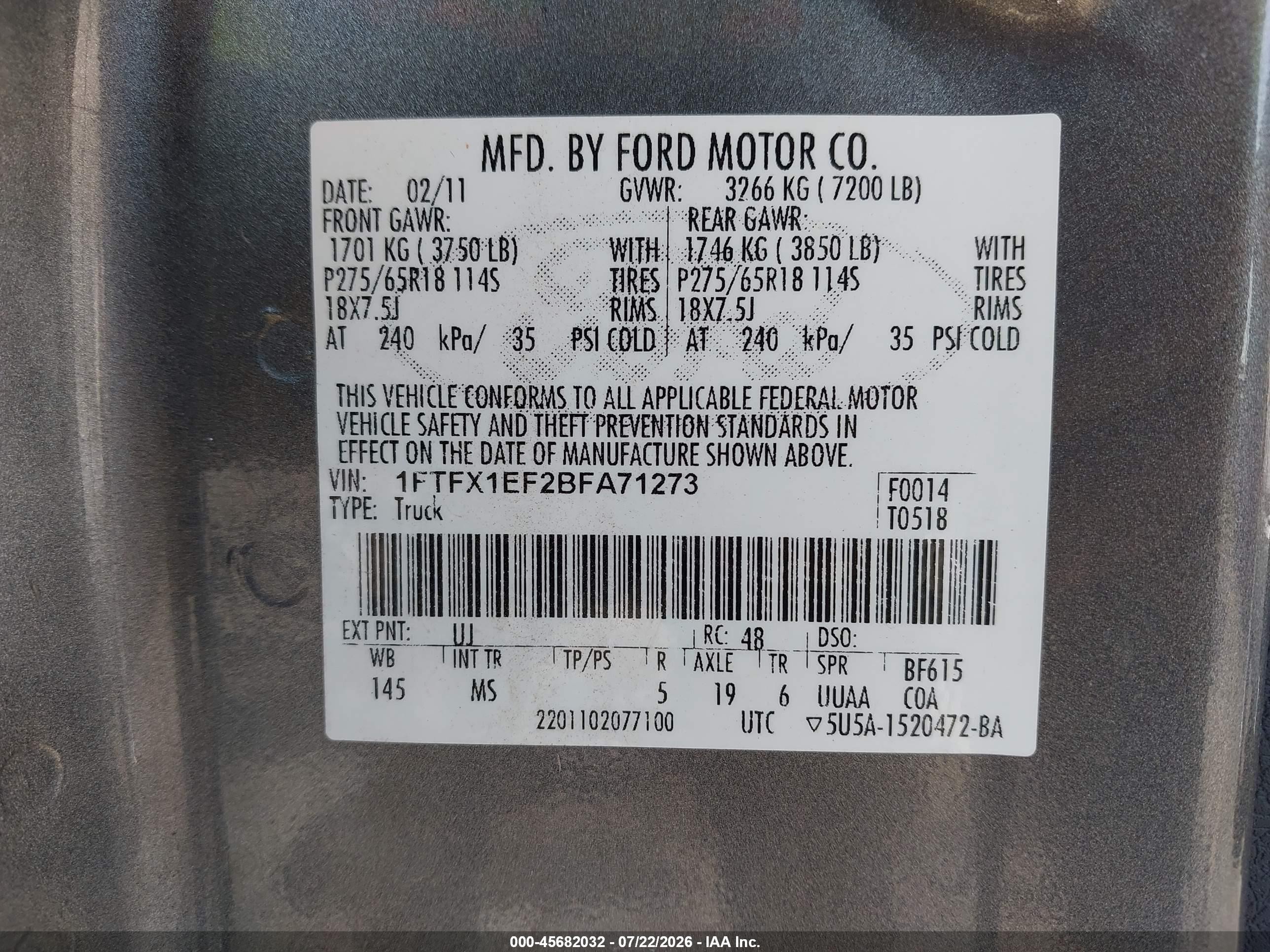 2011 Ford F-150 Xlt Gray vin: 1FTFX1EF2BFA71273