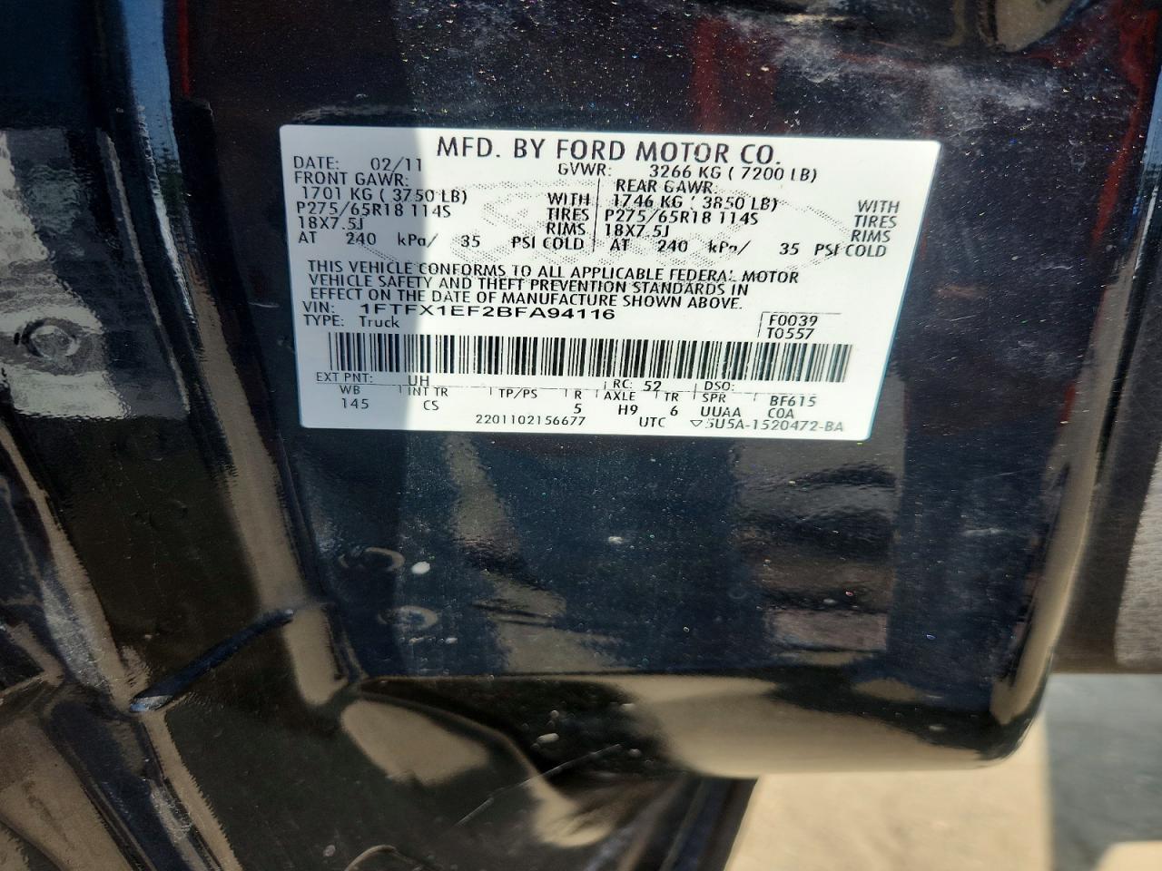 2011 Ford F150 Super Cab Black vin: 1FTFX1EF2BFA94116