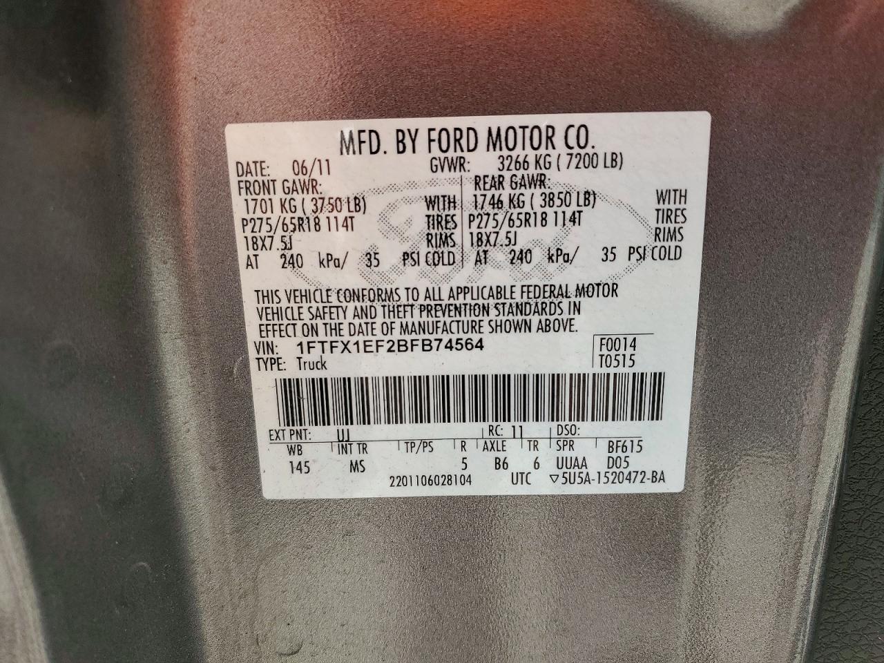 2011 Ford F150 Super Cab Gray vin: 1FTFX1EF2BFB74564