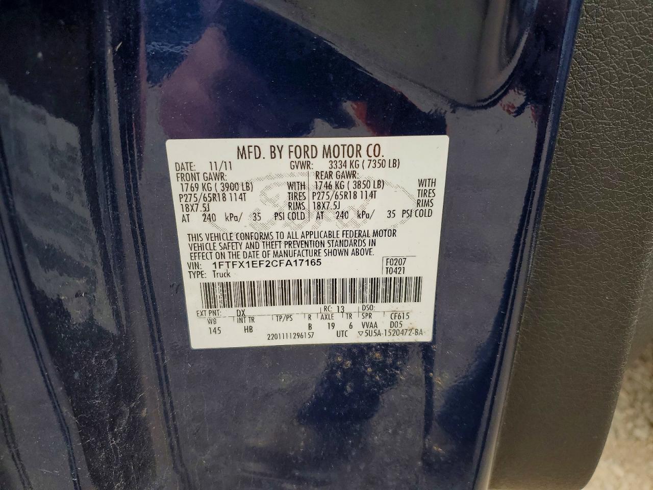 2012 Ford F150 Super Cab Blue vin: 1FTFX1EF2CFA17165