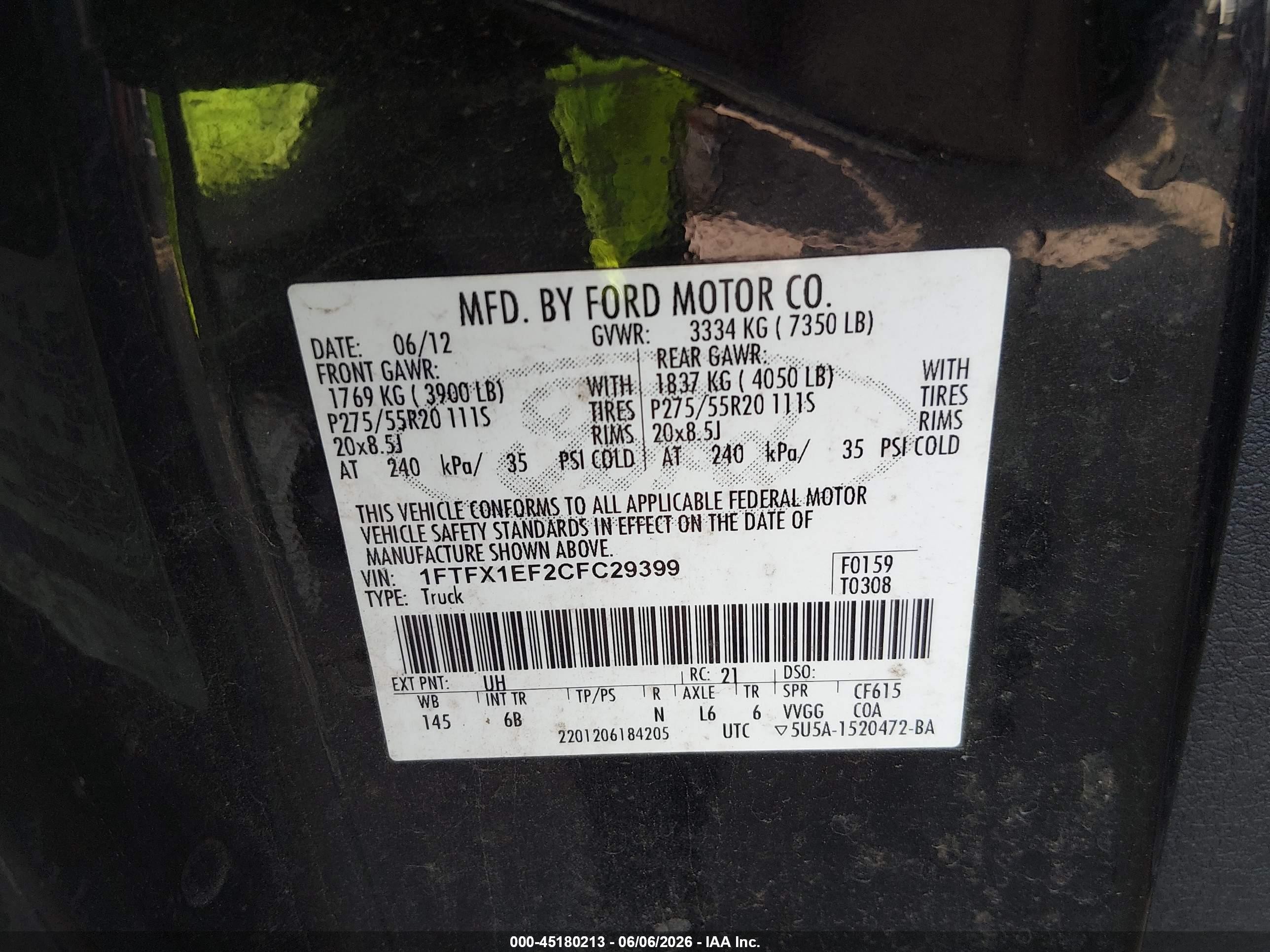 2012 Ford F-150 Fx4 Black vin: 1FTFX1EF2CFC29399