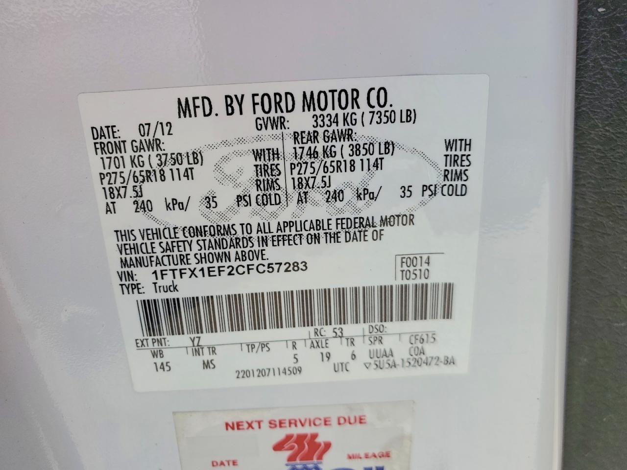 2012 Ford F150 Super Cab White vin: 1FTFX1EF2CFC57283