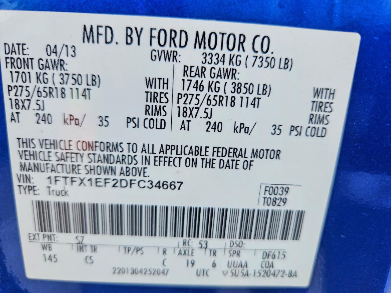 2013 Ford F150 Super Cab Blue vin: 1FTFX1EF2DFC34667