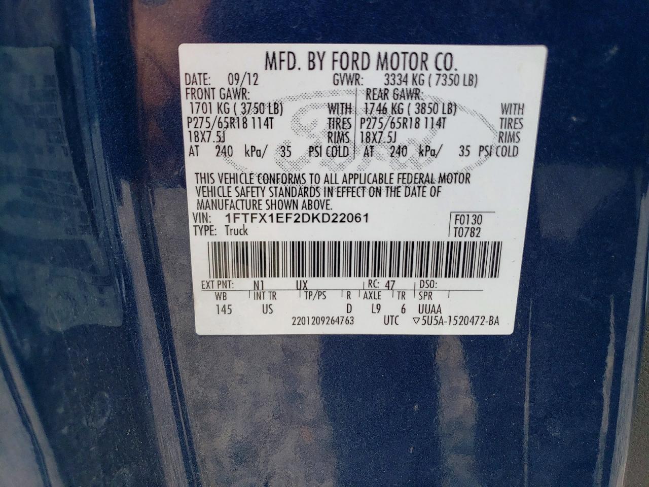 2013 Ford F150 Super Cab Blue vin: 1FTFX1EF2DKD22061