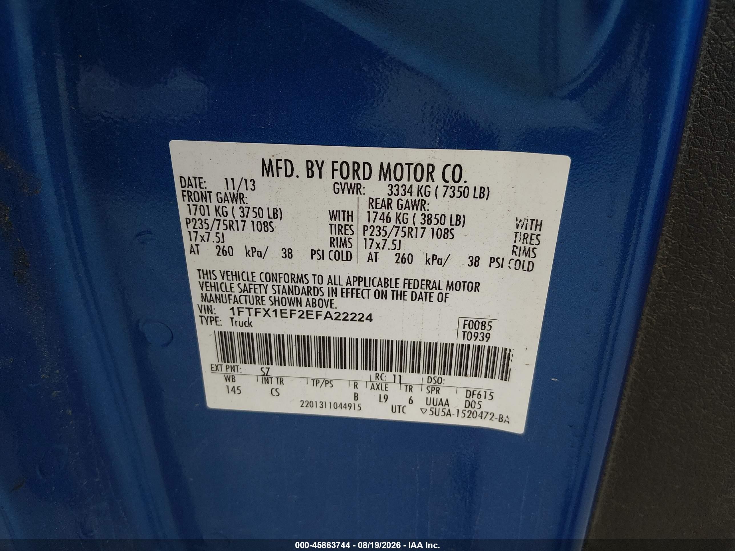 2014 Ford F-150 Stx Blue vin: 1FTFX1EF2EFA22224
