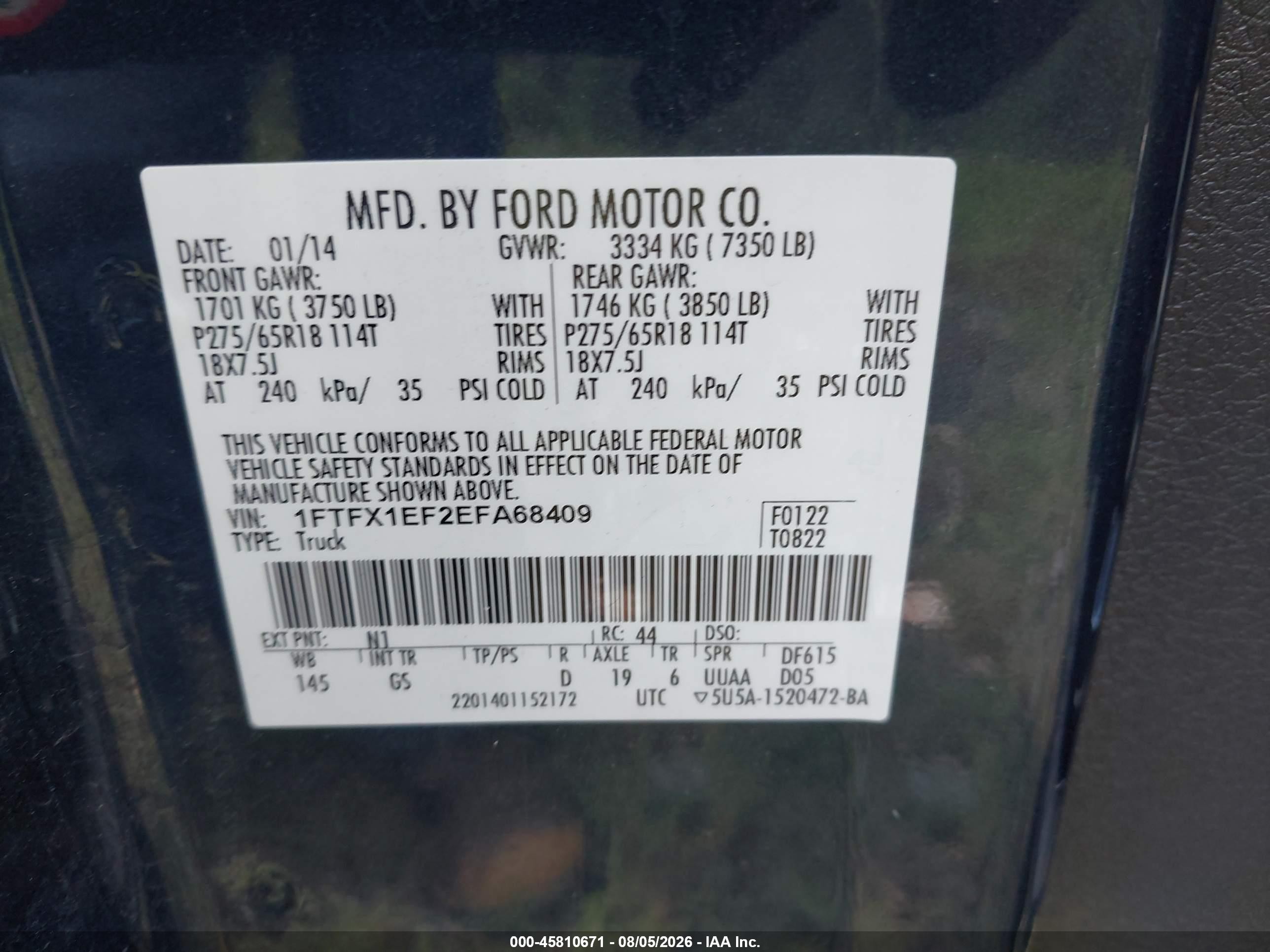 2014 Ford F-150 Xlt Blue vin: 1FTFX1EF2EFA68409
