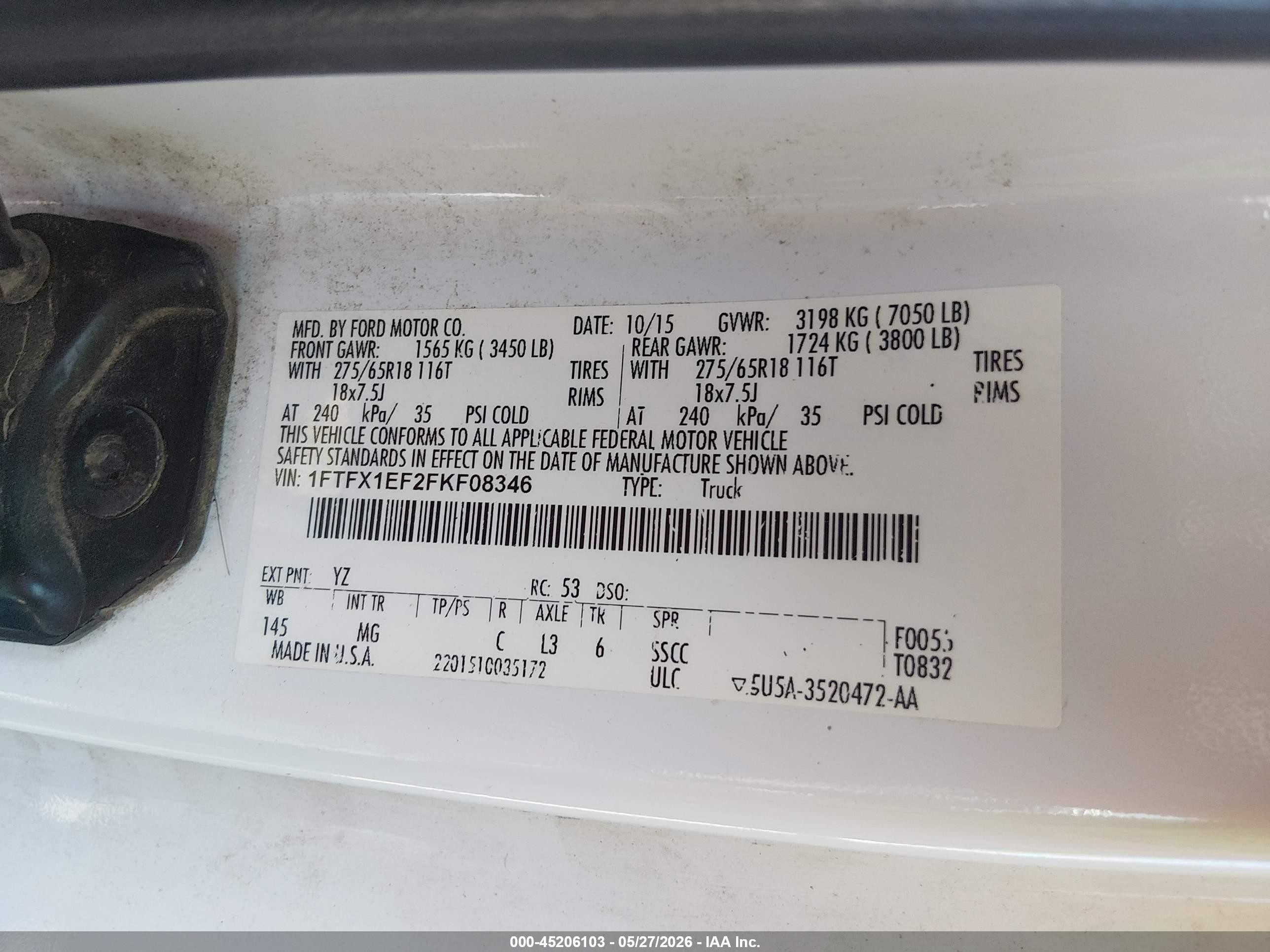 2015 Ford F-150 Xlt White vin: 1FTFX1EF2FKF08346