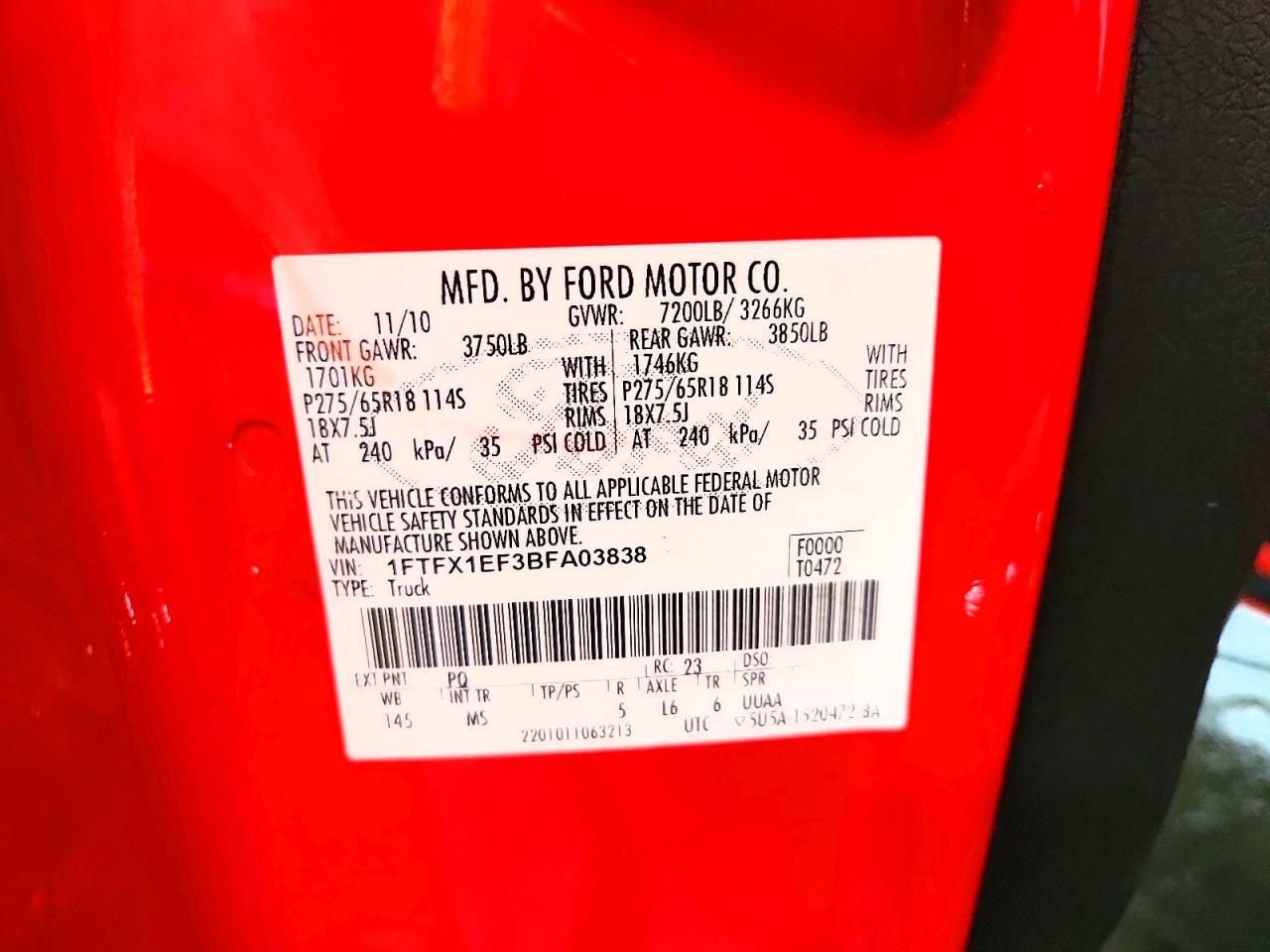 2011 Ford F150 Super Cab Red vin: 1FTFX1EF3BFA03838