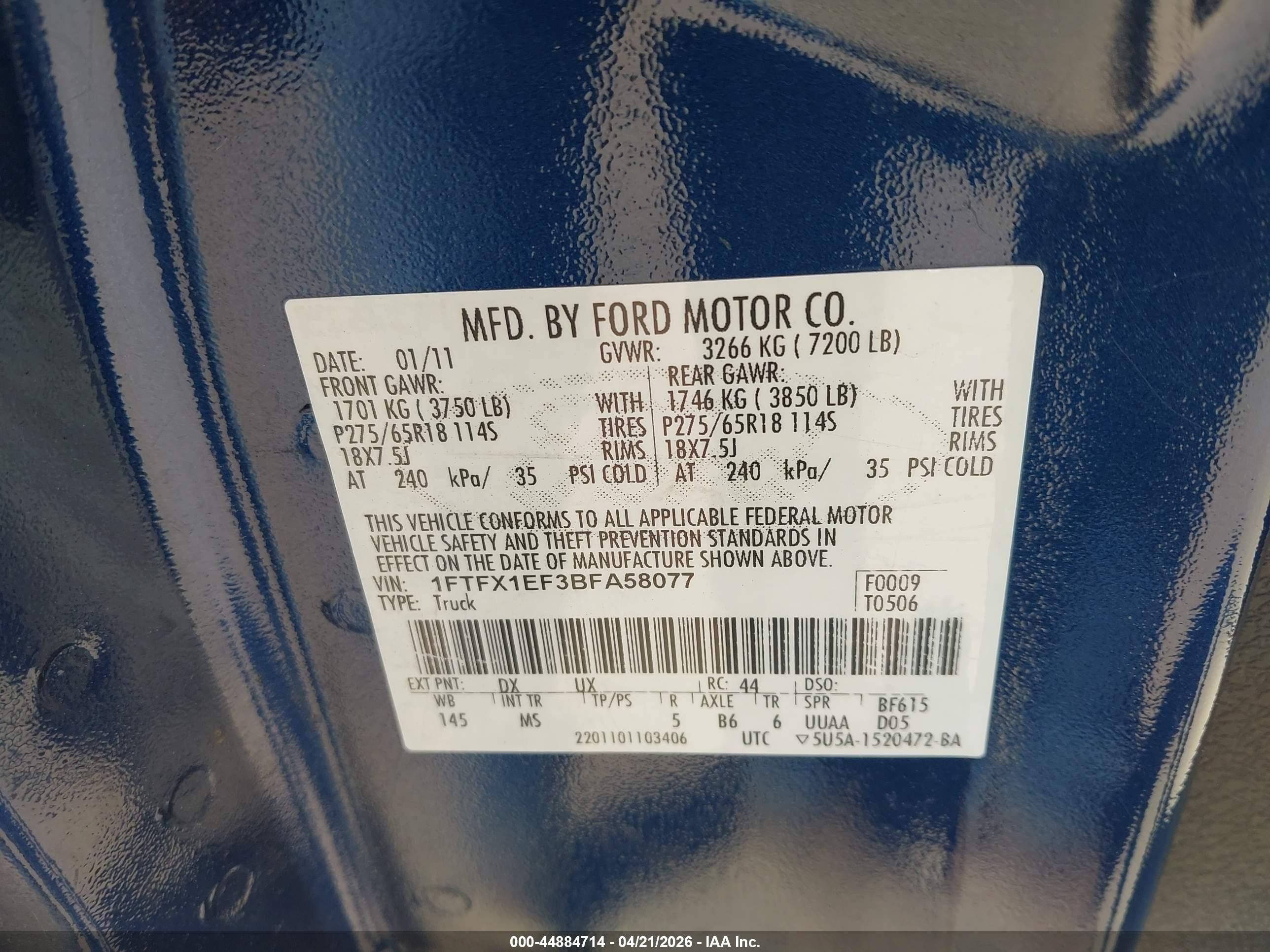 2011 Ford F-150 Xlt Blue vin: 1FTFX1EF3BFA58077