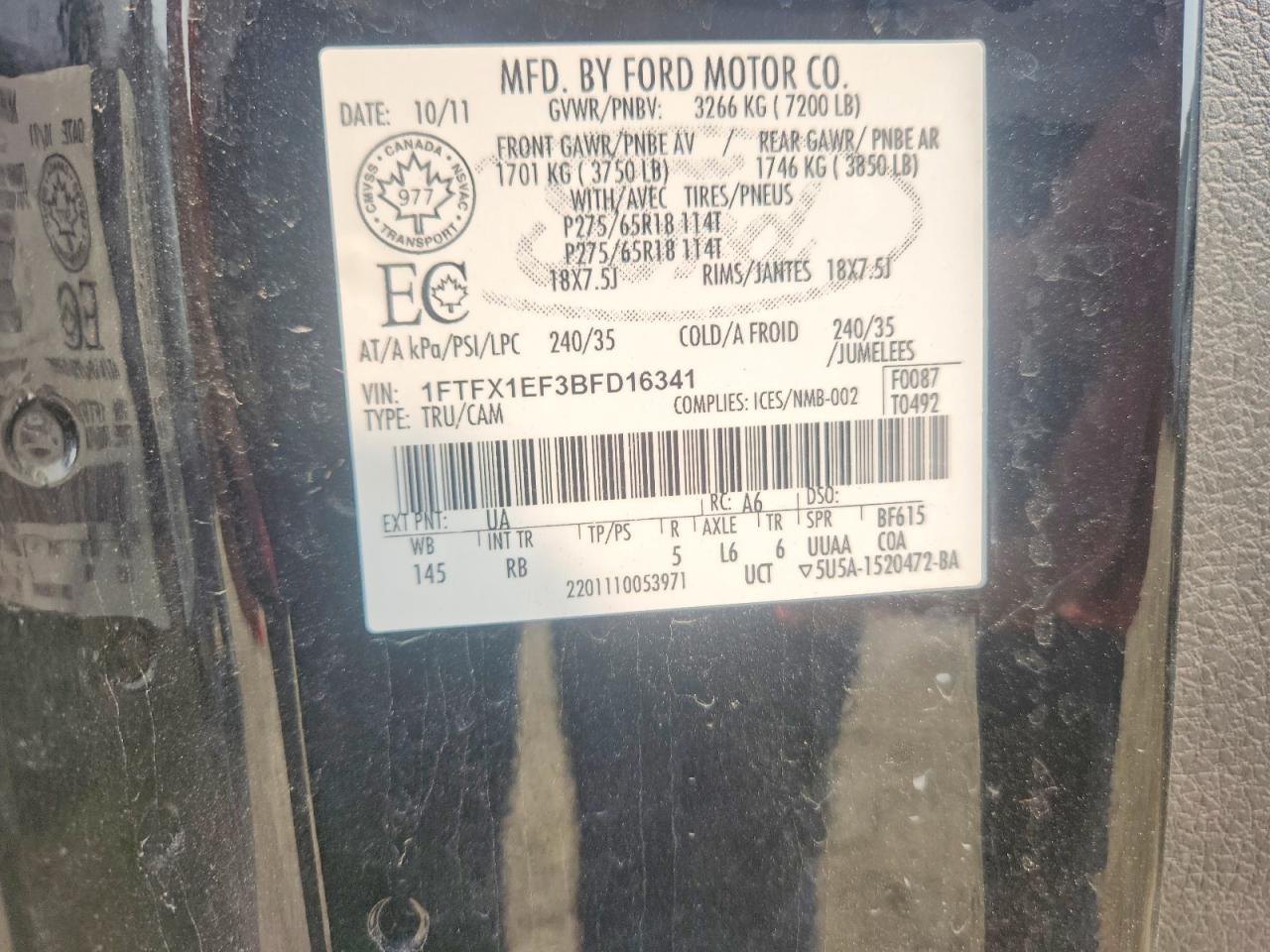 2011 Ford F150 Super Cab Black vin: 1FTFX1EF3BFD16341