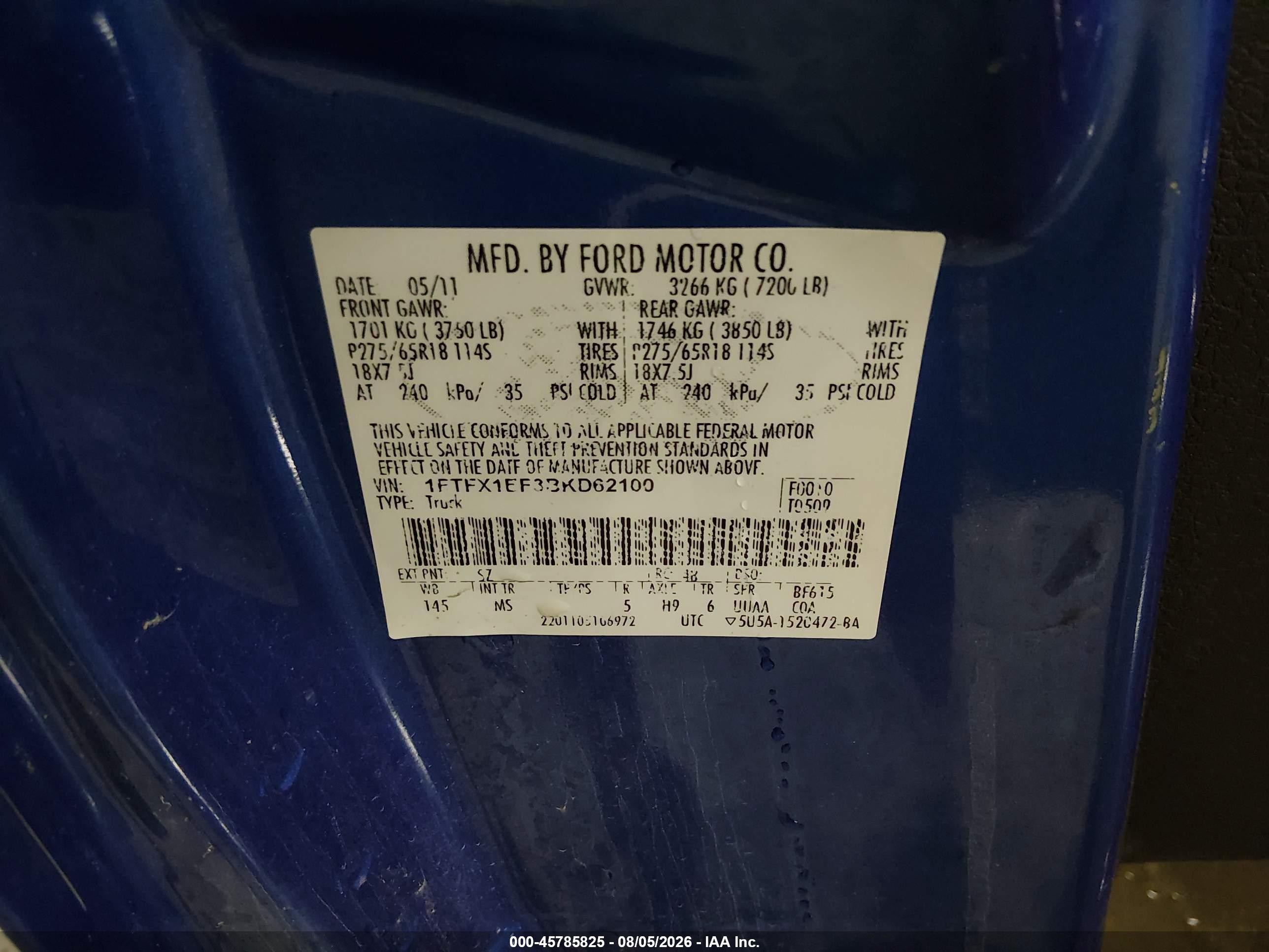 2011 Ford F-150 Xlt Blue vin: 1FTFX1EF3BKD62100