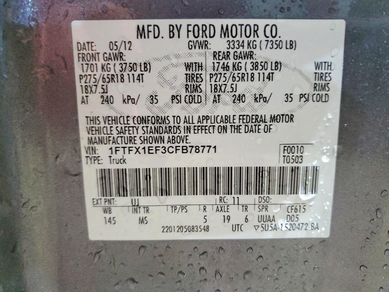 2012 Ford F150 Super Cab Gray vin: 1FTFX1EF3CFB78771