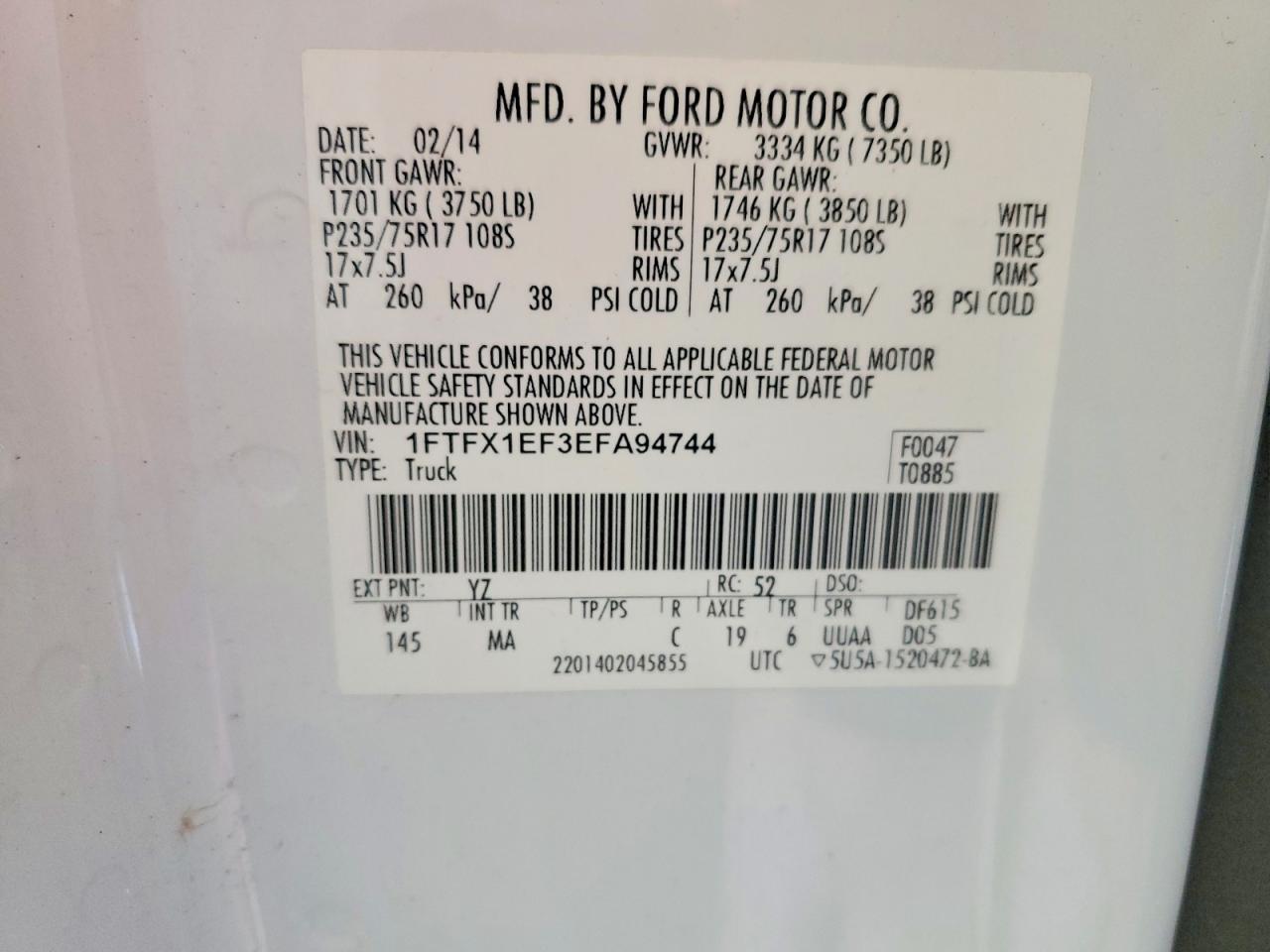 2014 Ford F150 Super Cab White vin: 1FTFX1EF3EFA94744