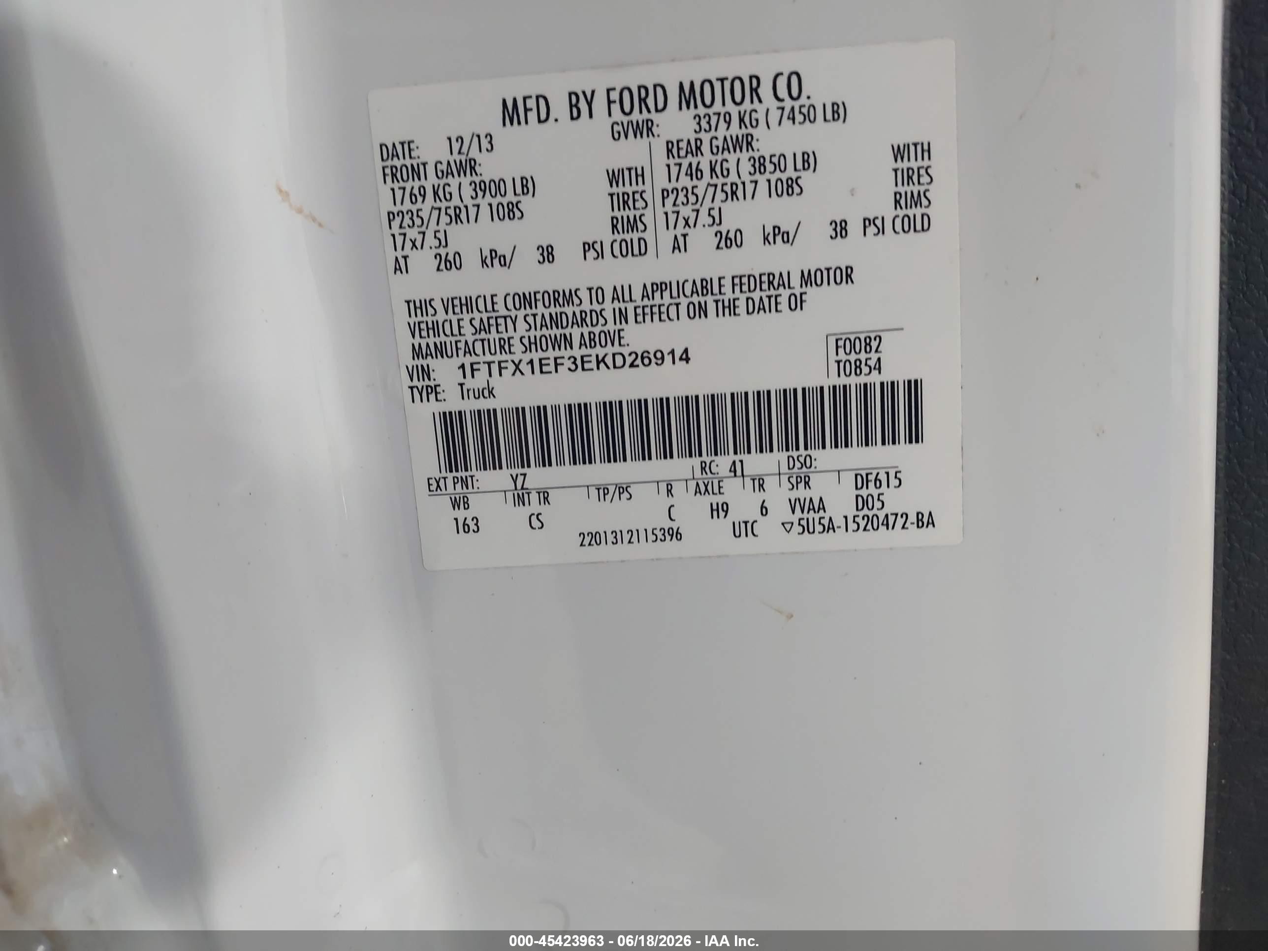 2014 Ford F-150 Xl White vin: 1FTFX1EF3EKD26914