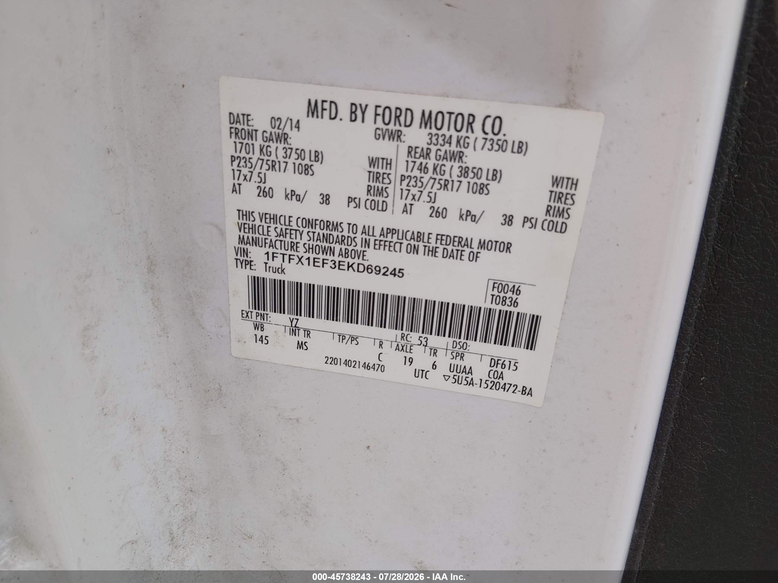 2014 Ford F-150 Xlt Белый vin: 1FTFX1EF3EKD69245