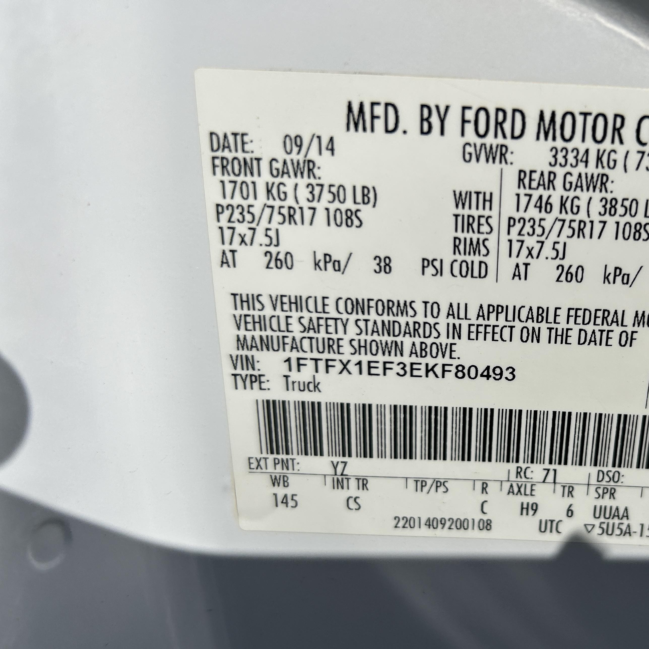 2014 Ford F-150 Xl White vin: 1FTFX1EF3EKF80493