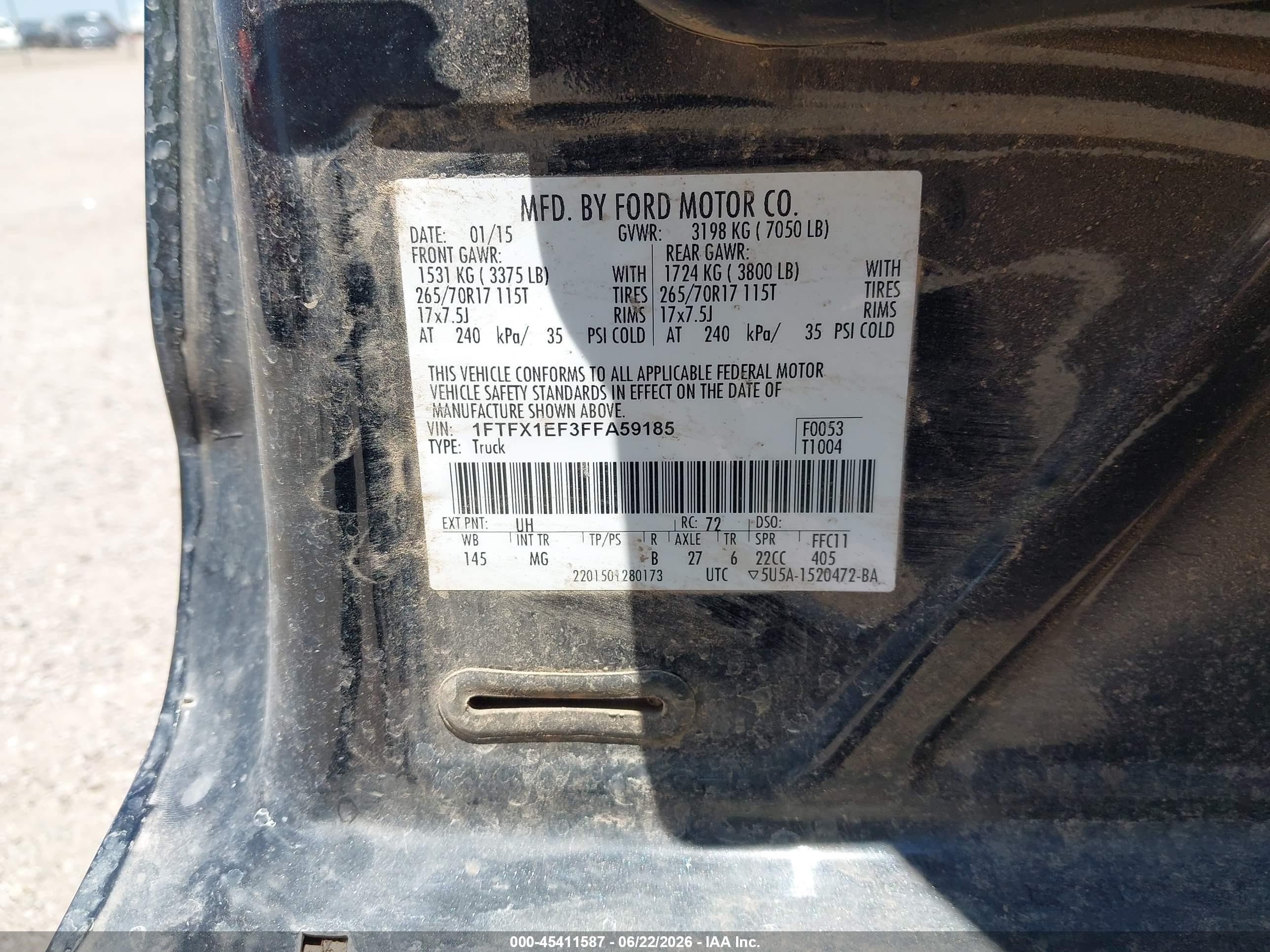 2015 Ford F-150 Xlt Blue vin: 1FTFX1EF3FFA59185
