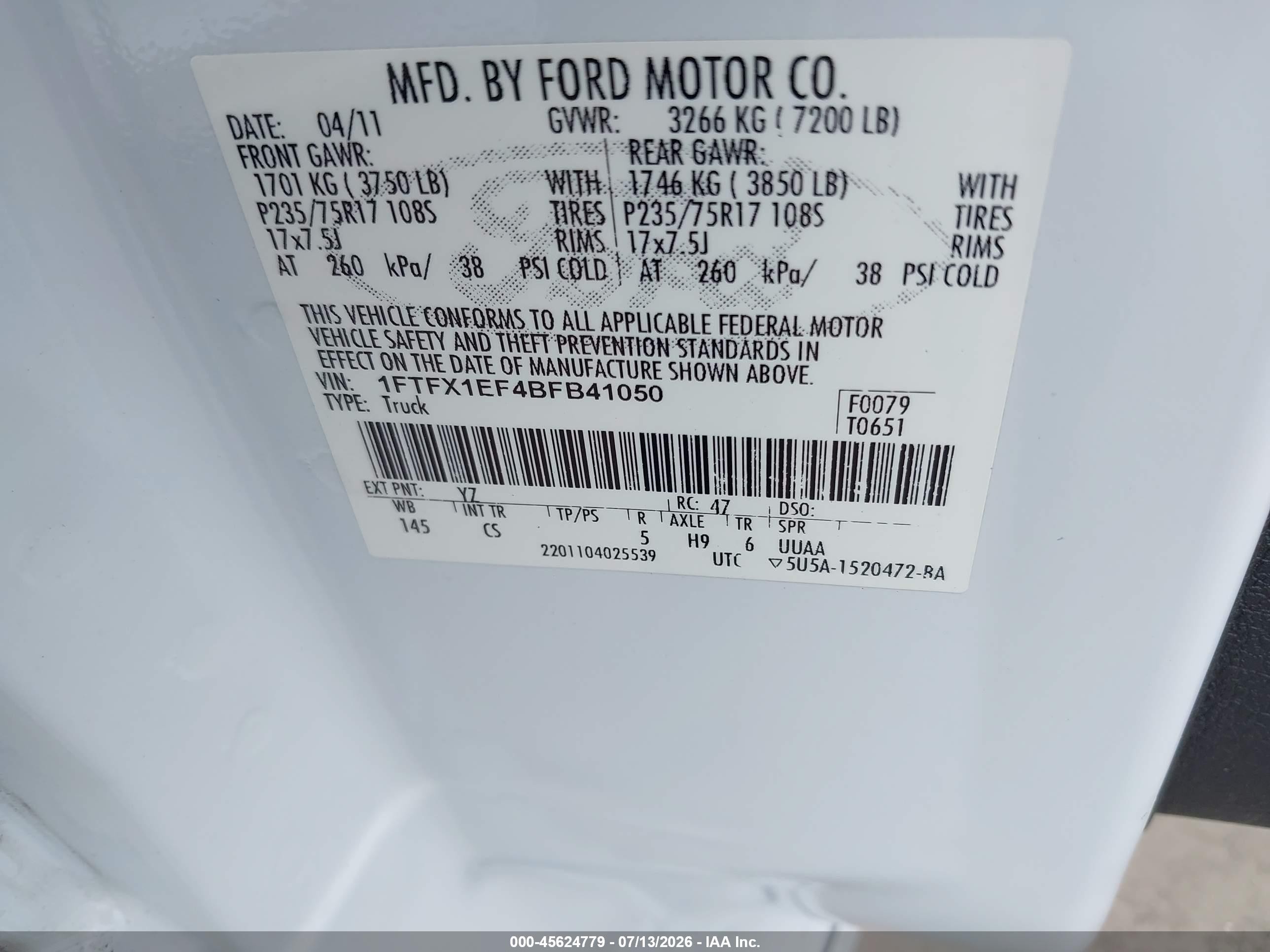 2011 Ford F-150 Xl Yellow vin: 1FTFX1EF4BFB41050