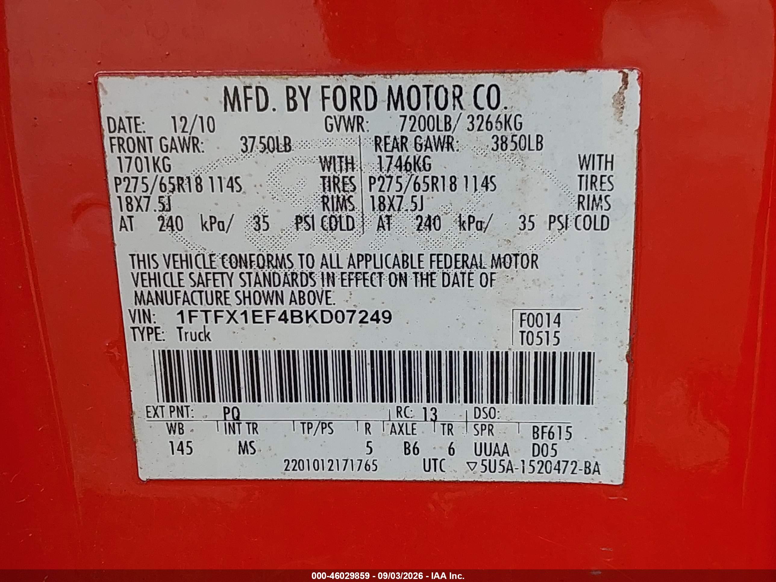 2011 Ford F-150 Xlt Red vin: 1FTFX1EF4BKD07249