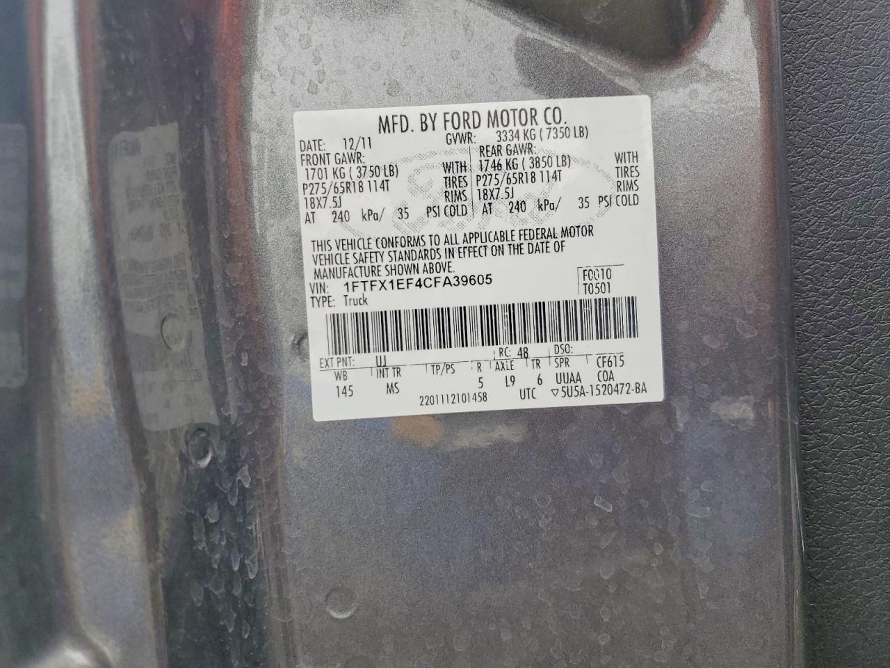 2012 Ford F150 Super Cab Gray vin: 1FTFX1EF4CFA39605