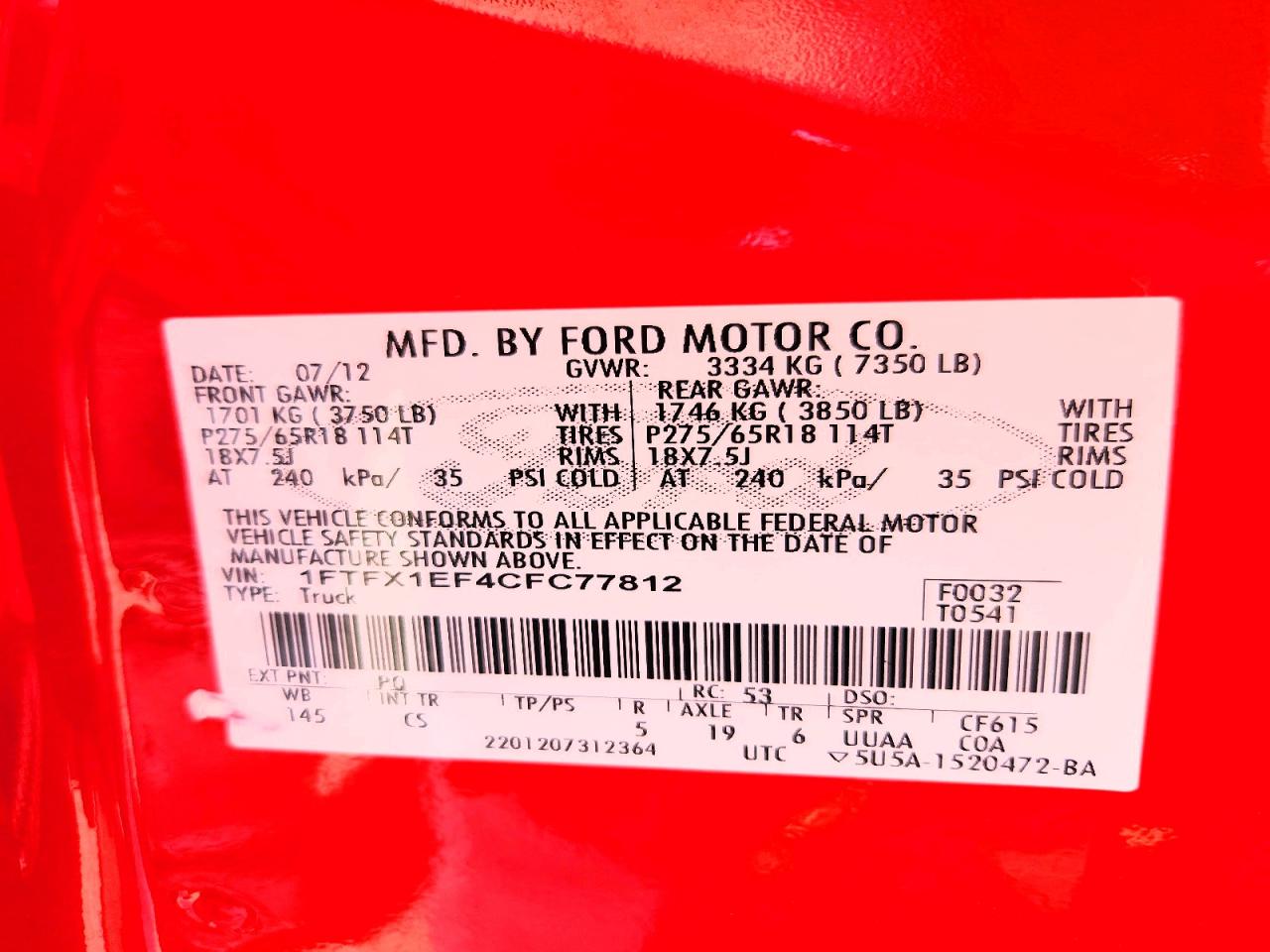 2012 Ford F150 Super Cab Red vin: 1FTFX1EF4CFC77812