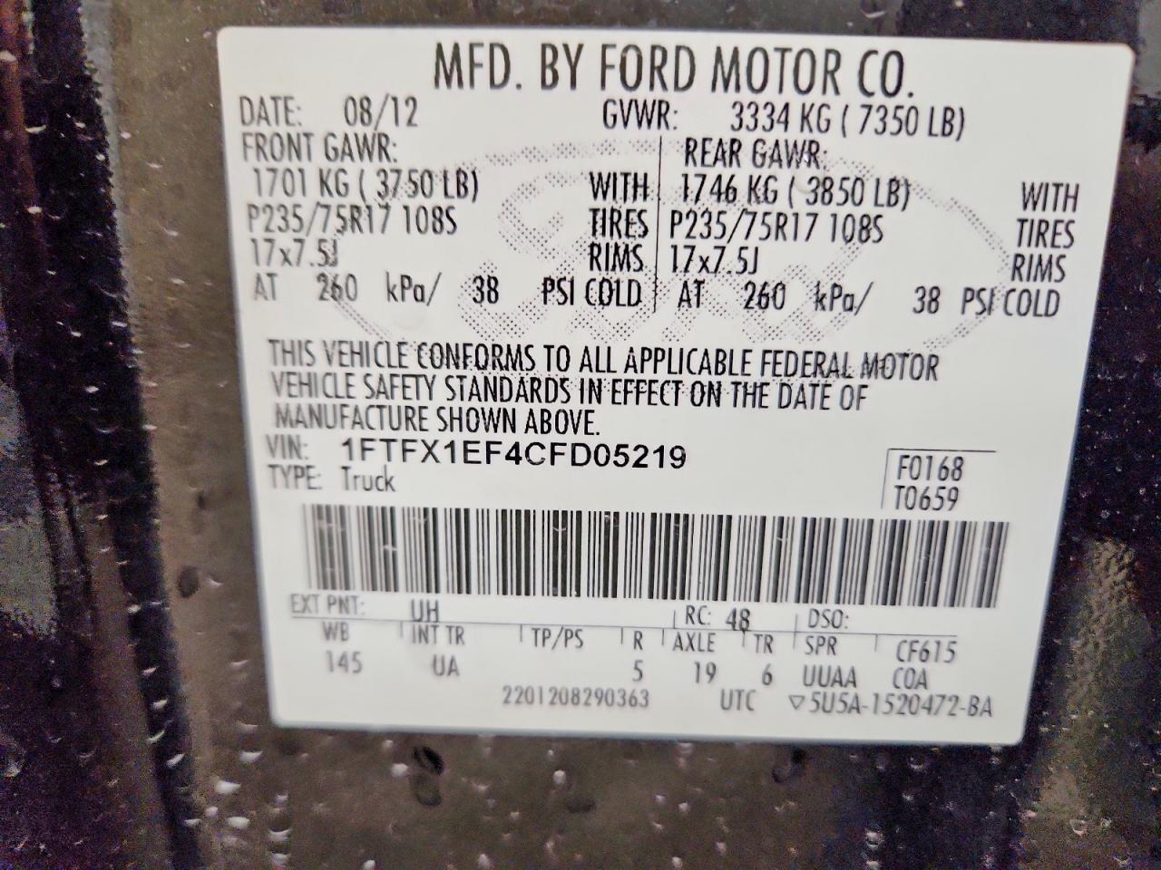 2012 Ford F150 Super Cab Black vin: 1FTFX1EF4CFD05219