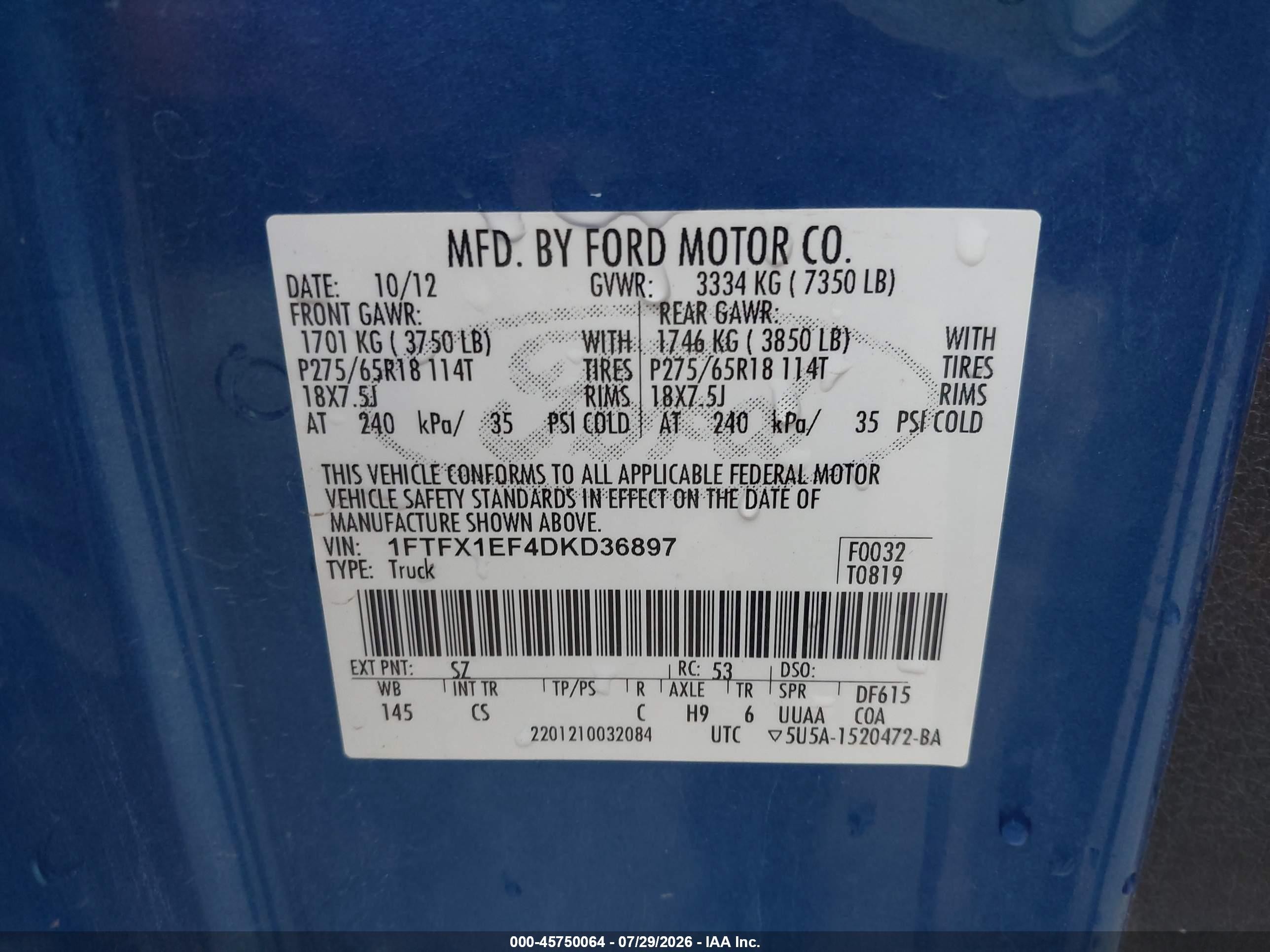 2013 Ford F-150 Stx Blue vin: 1FTFX1EF4DKD36897
