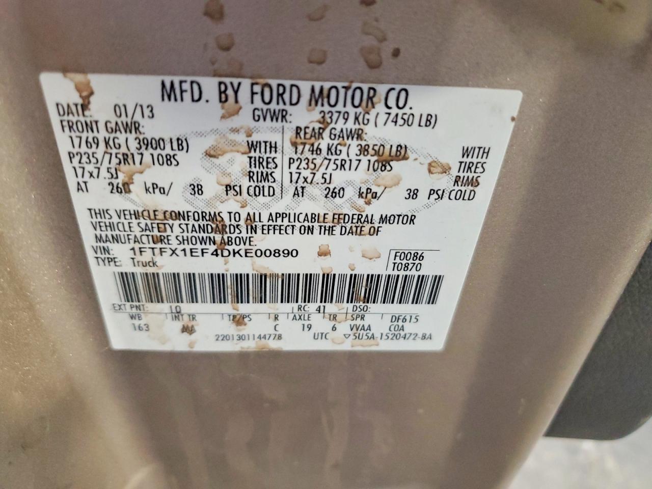 2013 Ford F150 Super Cab Gold vin: 1FTFX1EF4DKE00890