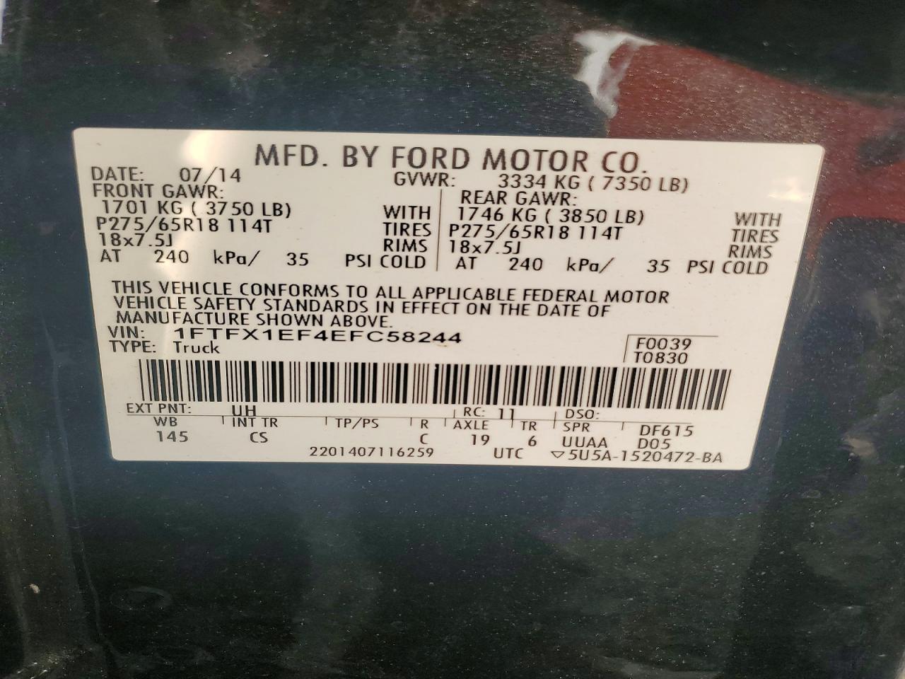 2014 Ford F150 Super Cab Black vin: 1FTFX1EF4EFC58244