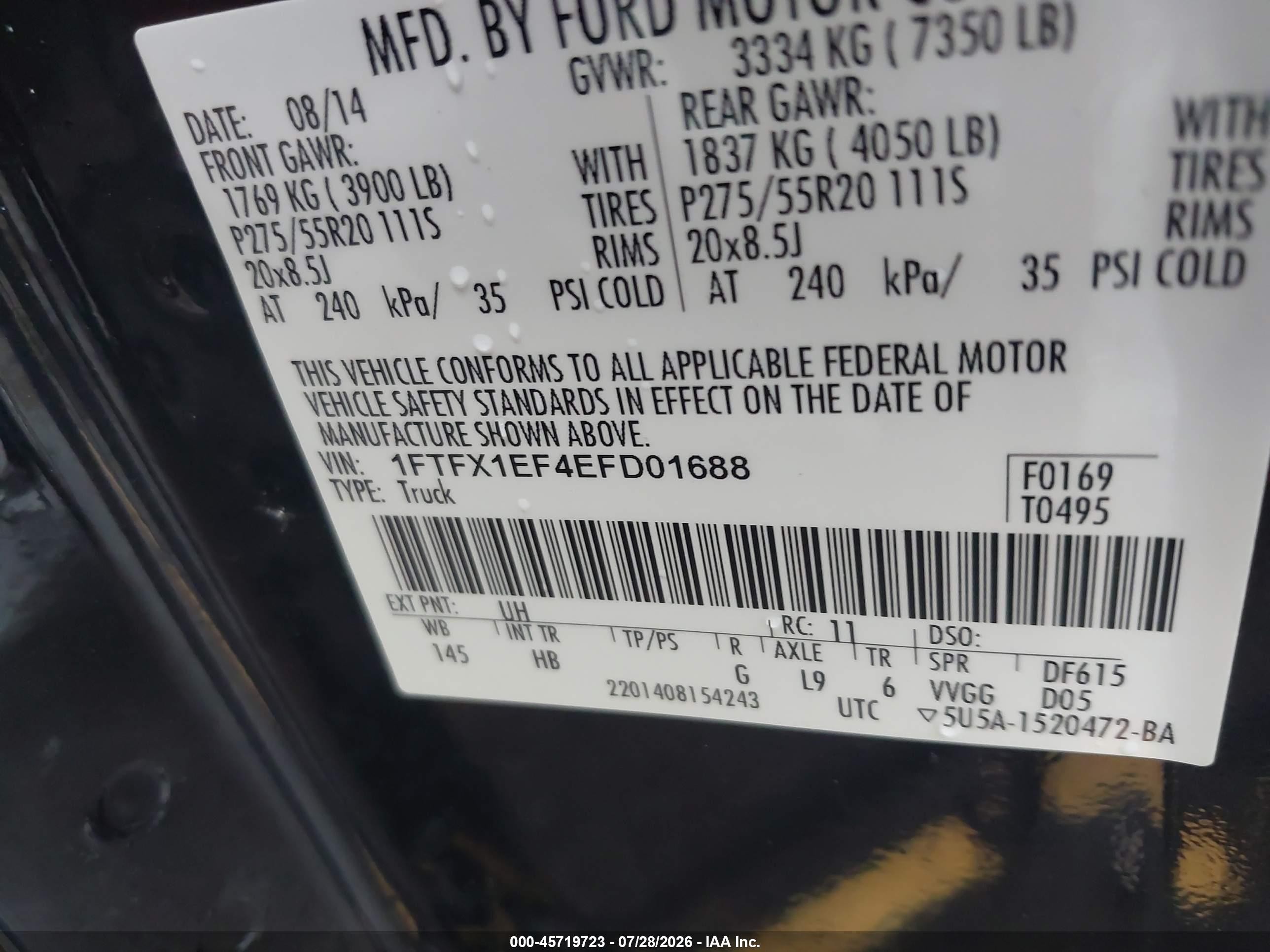 2014 Ford F-150 Lariat Черный vin: 1FTFX1EF4EFD01688