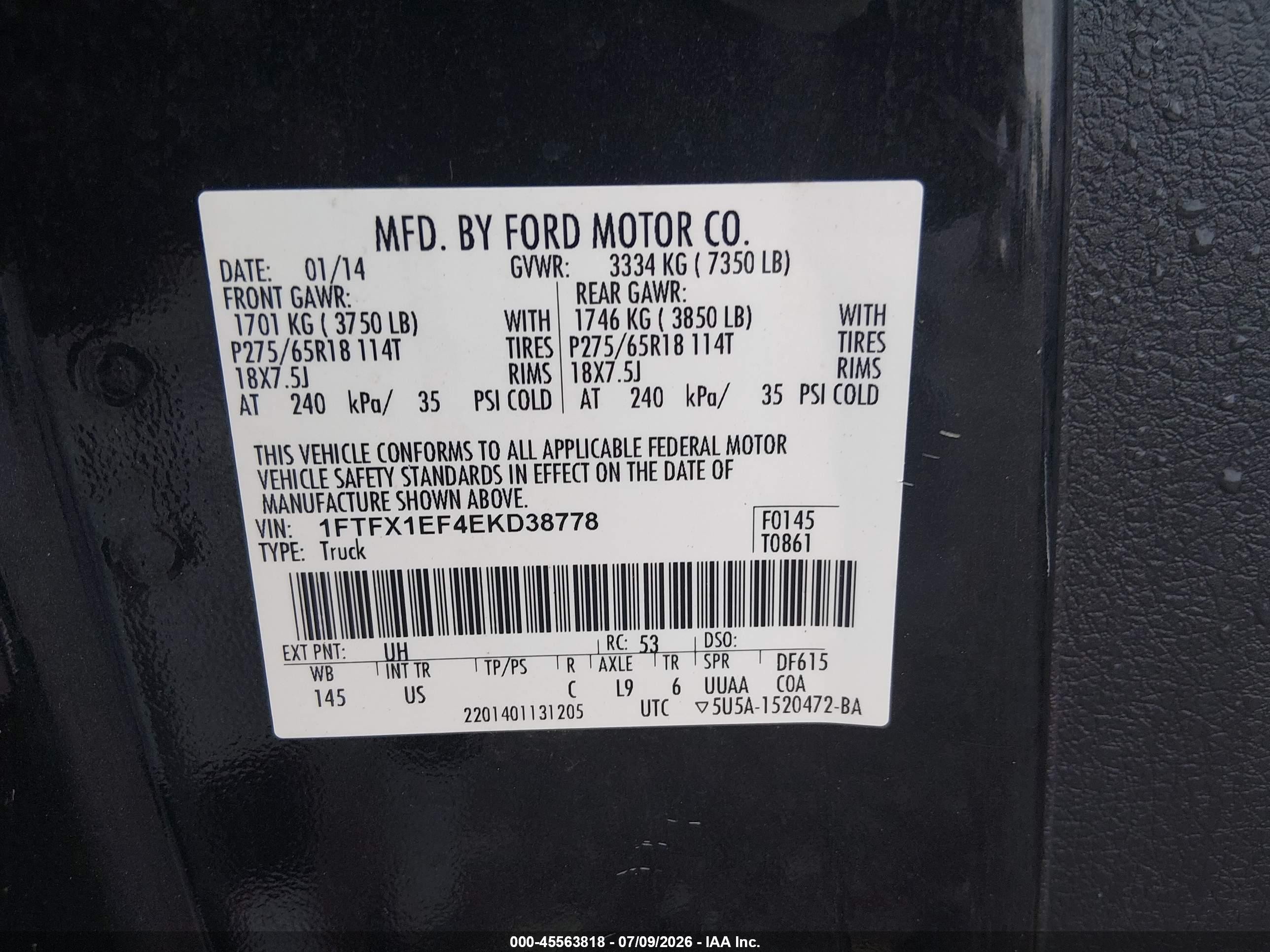 2014 Ford F-150 Stx Black vin: 1FTFX1EF4EKD38778