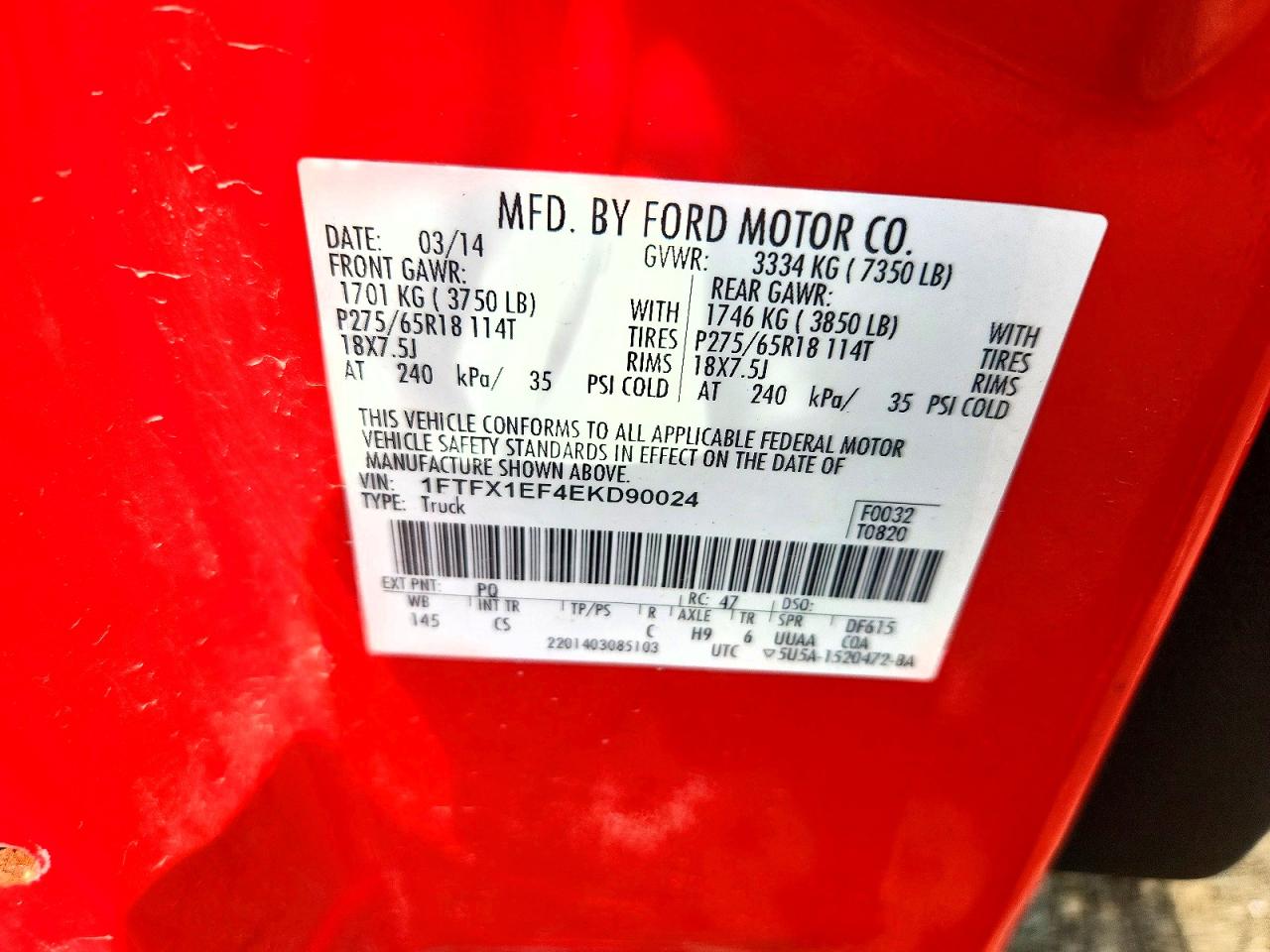 2014 Ford F150 Super Cab Red vin: 1FTFX1EF4EKD90024