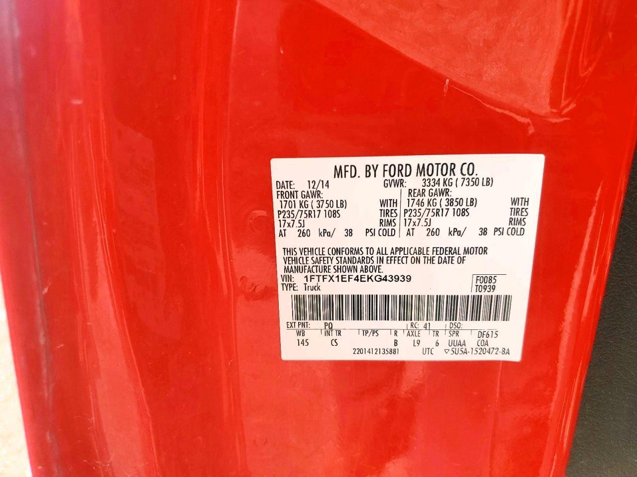 2014 Ford F150 Super Cab Red vin: 1FTFX1EF4EKG43939