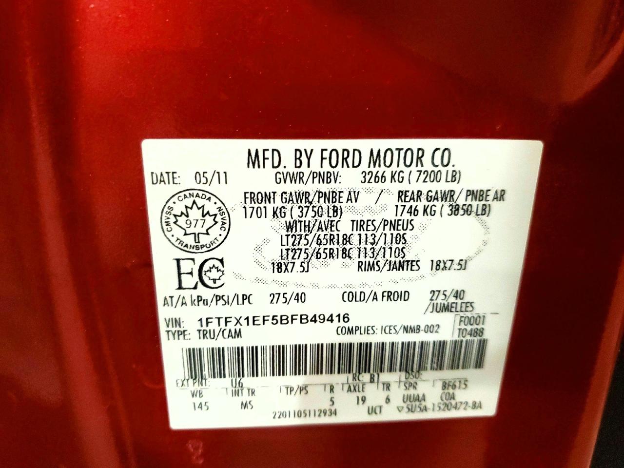 2011 Ford F150 Xlt Supercab 4w Red vin: 1FTFX1EF5BFB49416