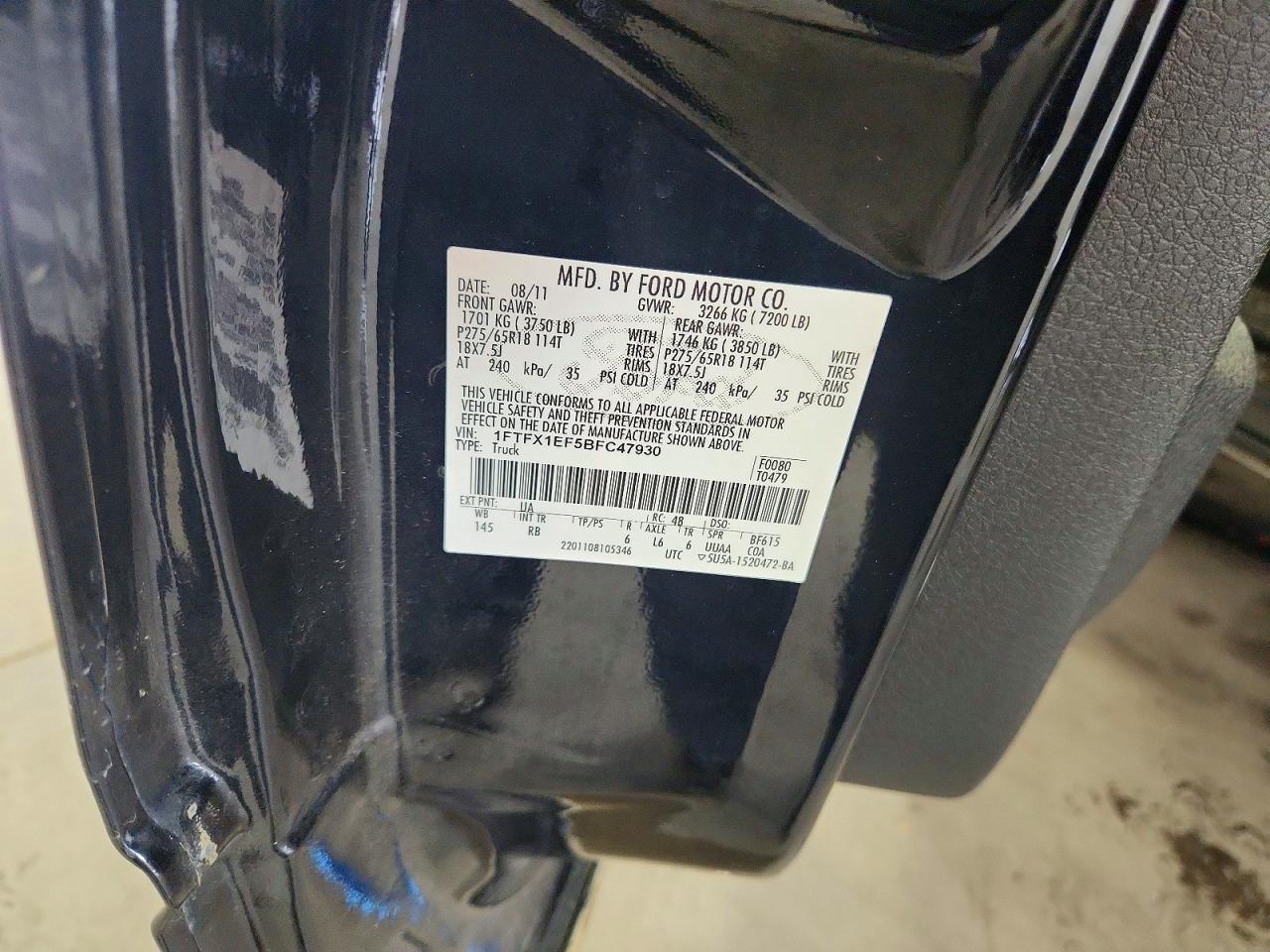 2011 Ford F150 Super Cab Black vin: 1FTFX1EF5BFC47930